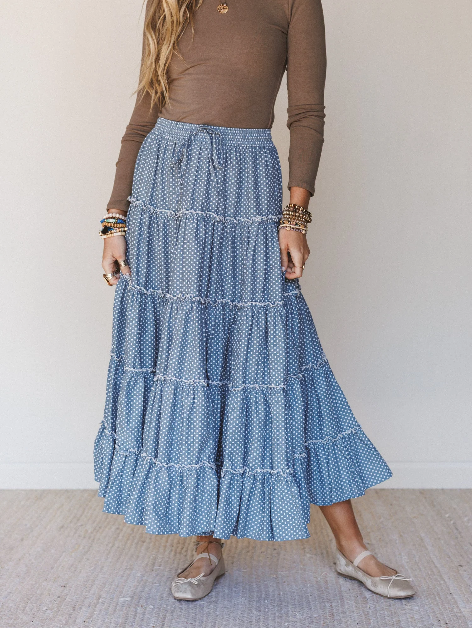 Polka Dot Darling Maxi Skirt - Denim - Image 2