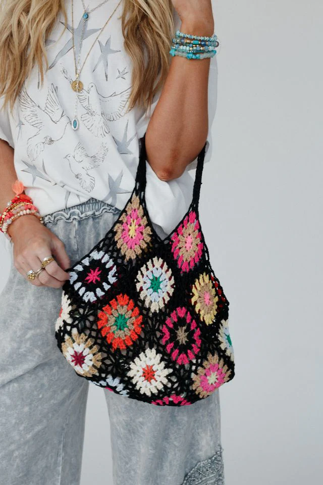 Poppy Coast Crochet Handbag - Black - Image 3