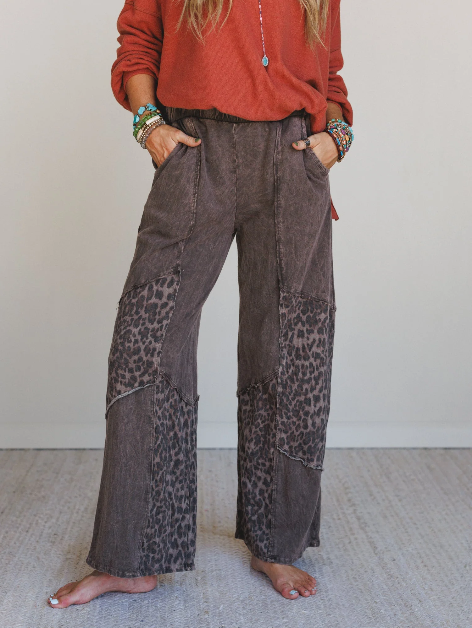 Printed Spirit Wide Leg Pants - Brown - Image 2