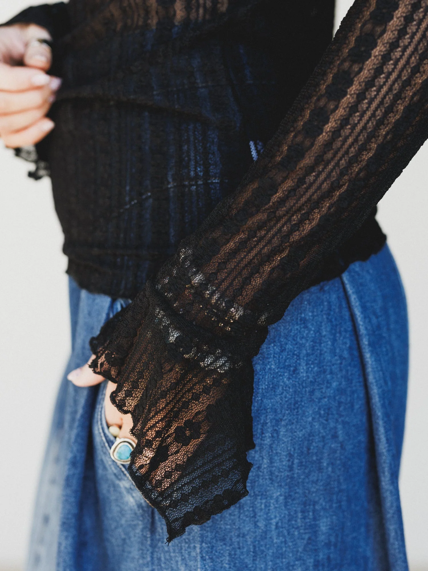 Quaint Darling Lace Long Sleeve Top - Black - Image 3