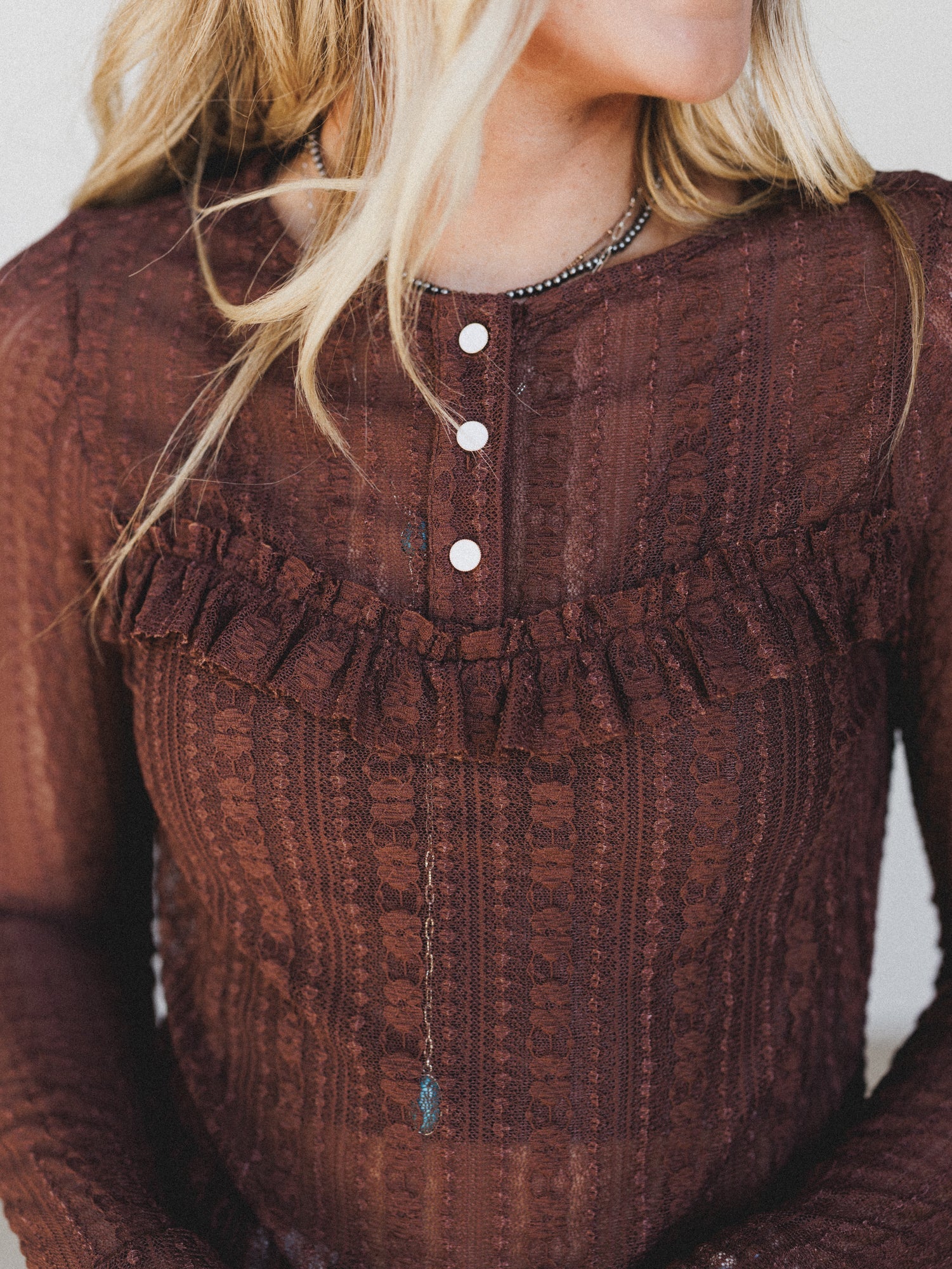 Quaint Darling Lace Long Sleeve Top - Chocolate - Image 3