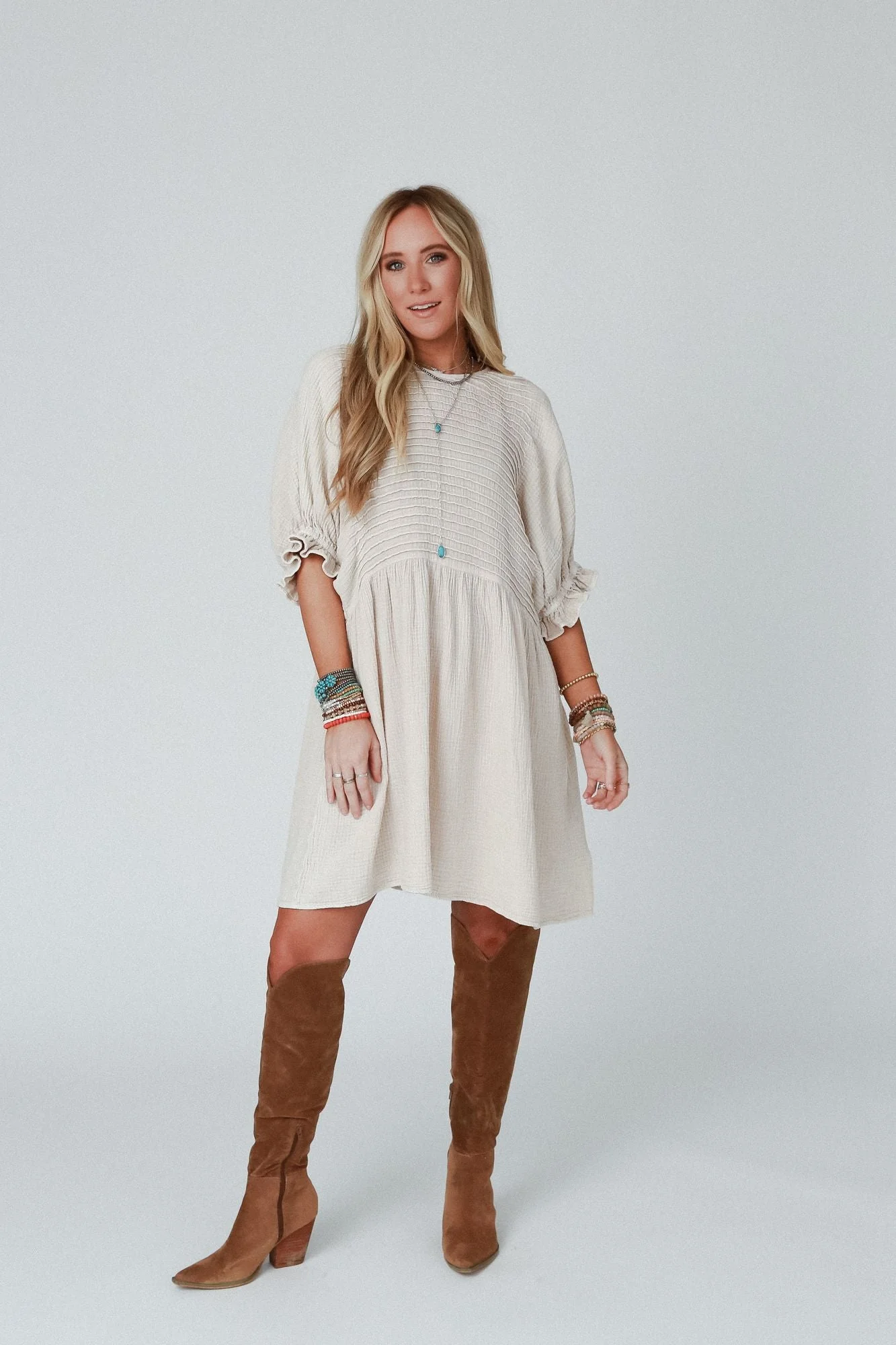 Quinn Puff Sleeve Mini Dress - Natural - Image 11