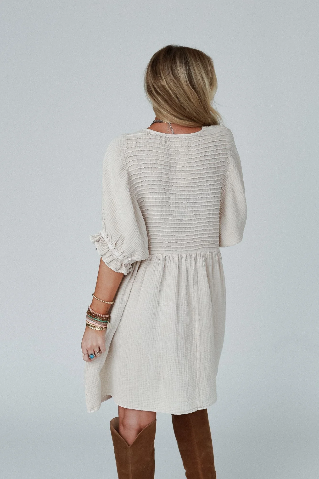 Quinn Puff Sleeve Mini Dress - Natural - Image 5