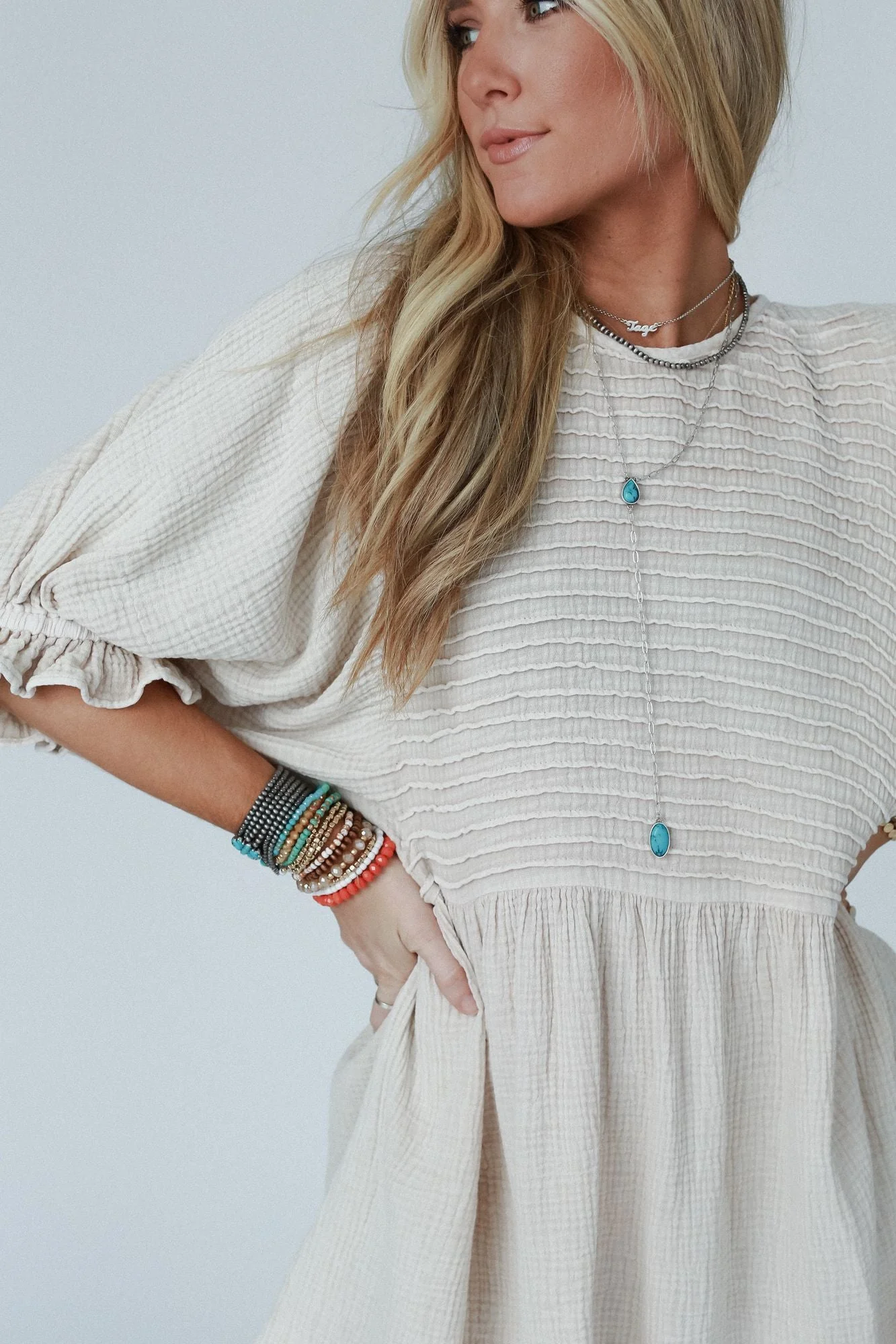 Quinn Puff Sleeve Mini Dress - Natural - Image 9
