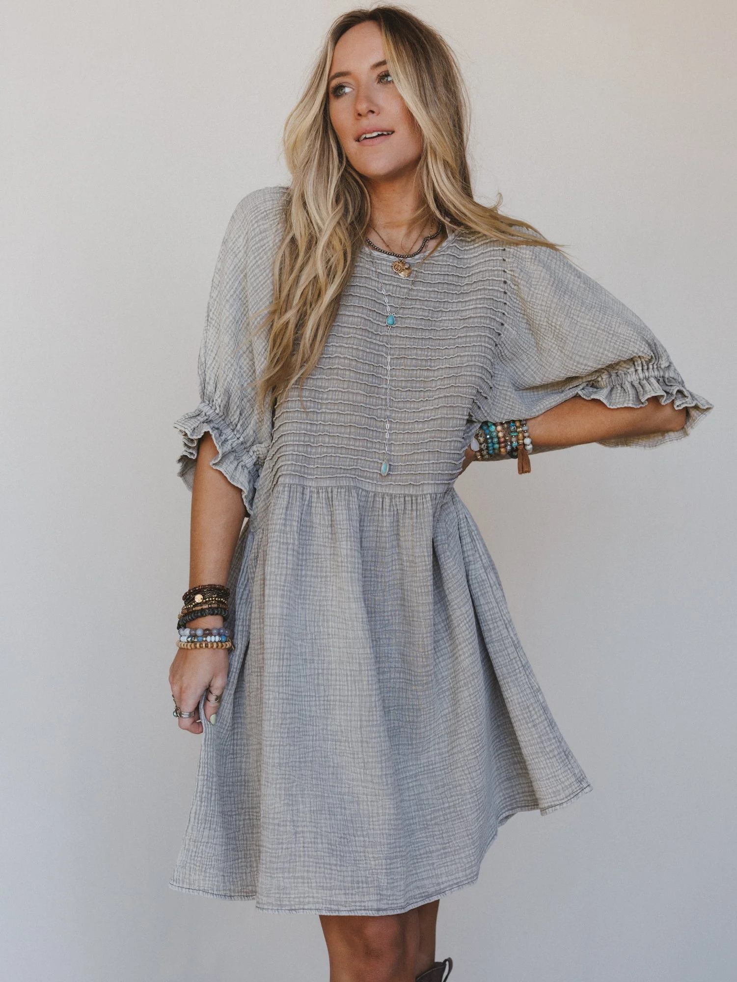 Quinn Puff Sleeve Mini Dress - Ash - Image 7