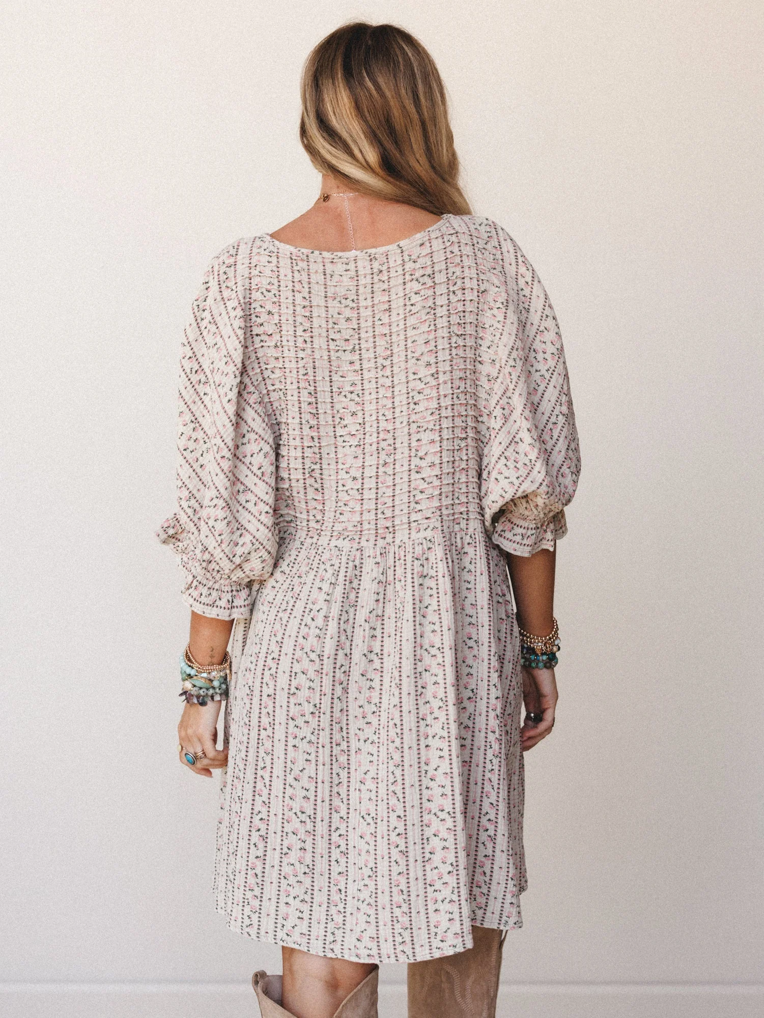 Quinn Puff Sleeve Mini Dress Floral - Sage Grey - Image 7