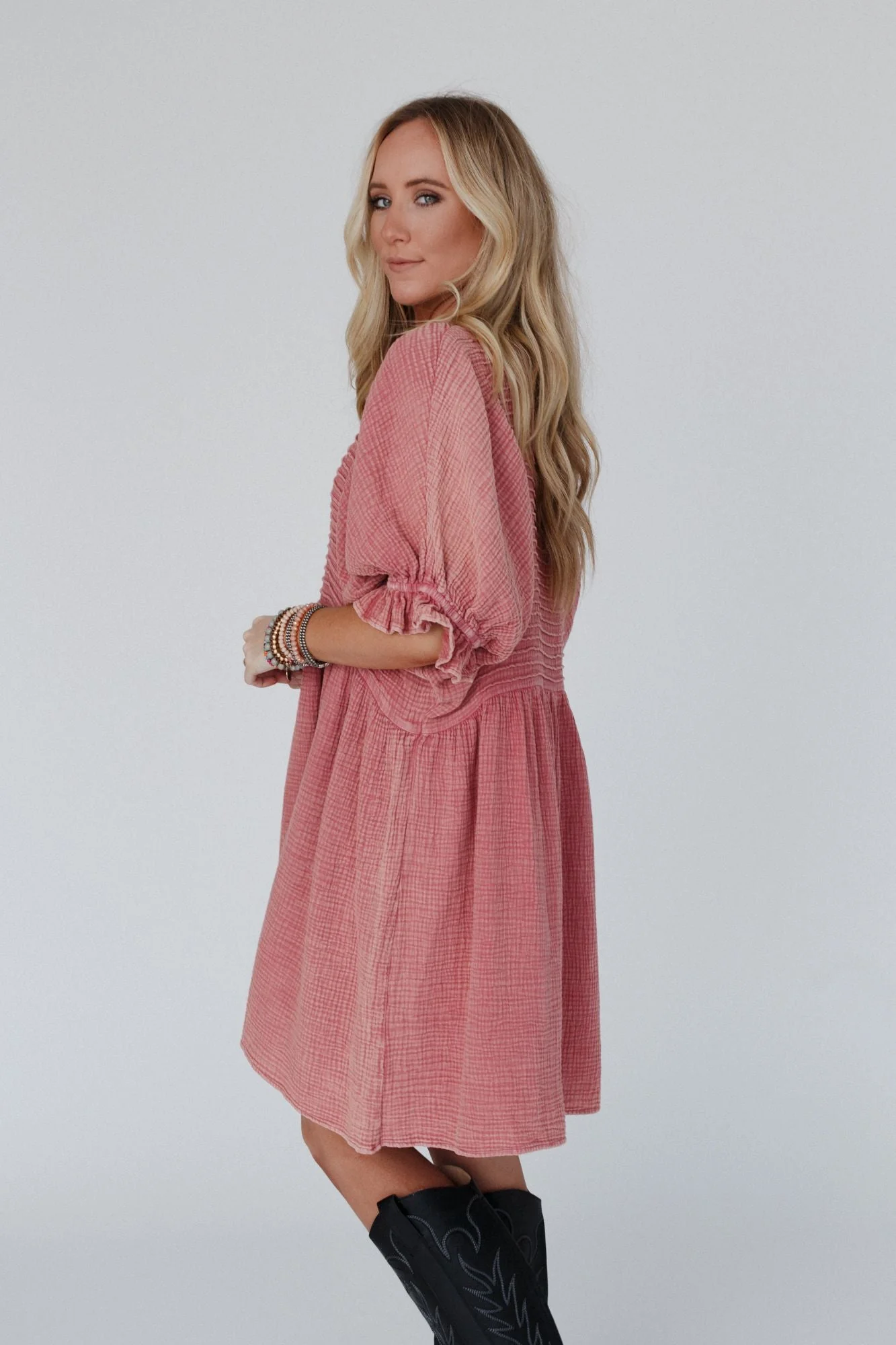 Quinn Puff Sleeve Mini Dress - Rose - Image 4