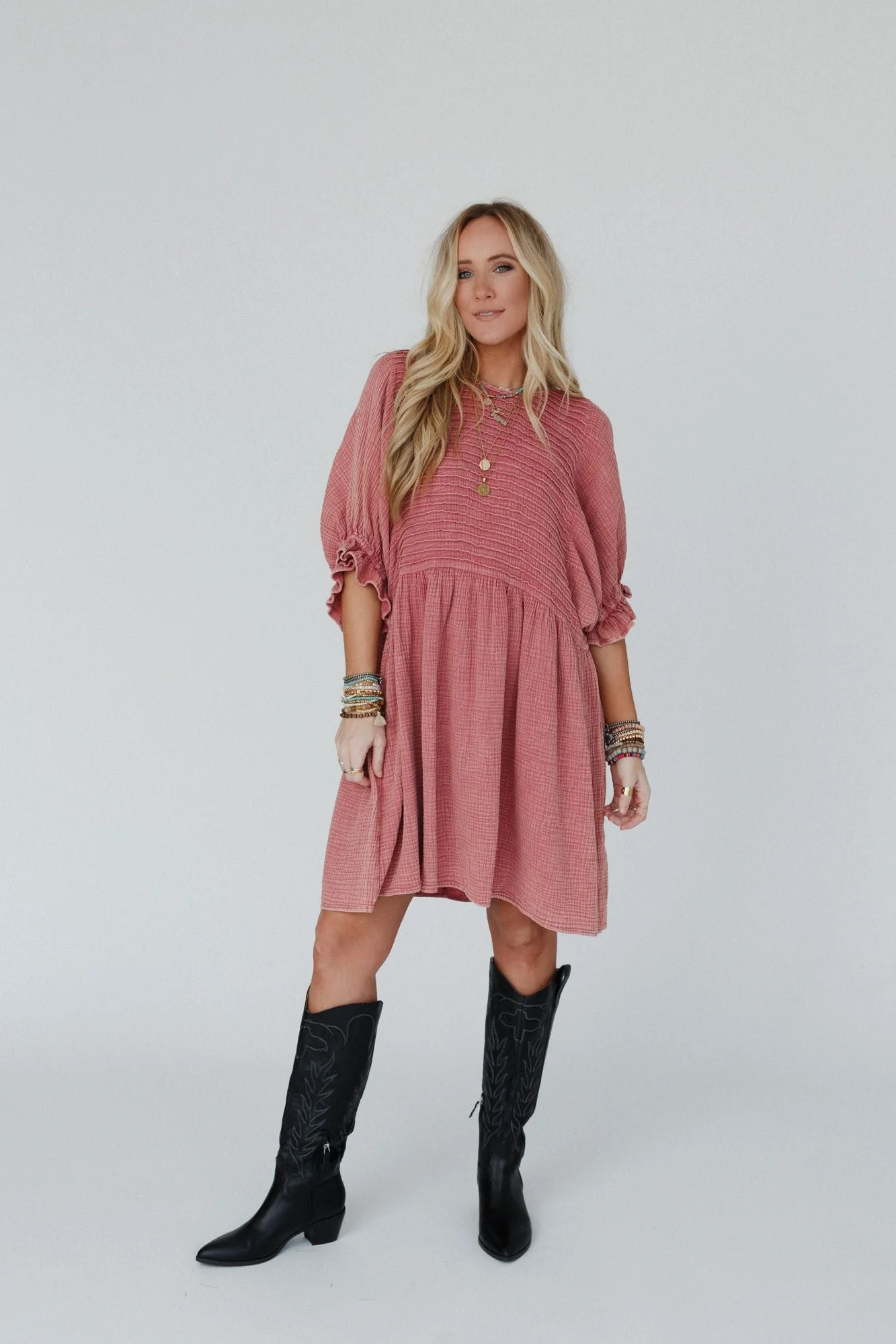 Quinn Puff Sleeve Mini Dress - Rose - Image 5
