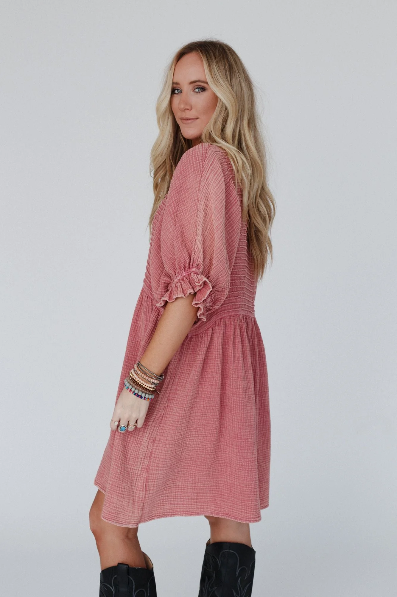 Quinn Puff Sleeve Mini Dress - Rose - Image 6