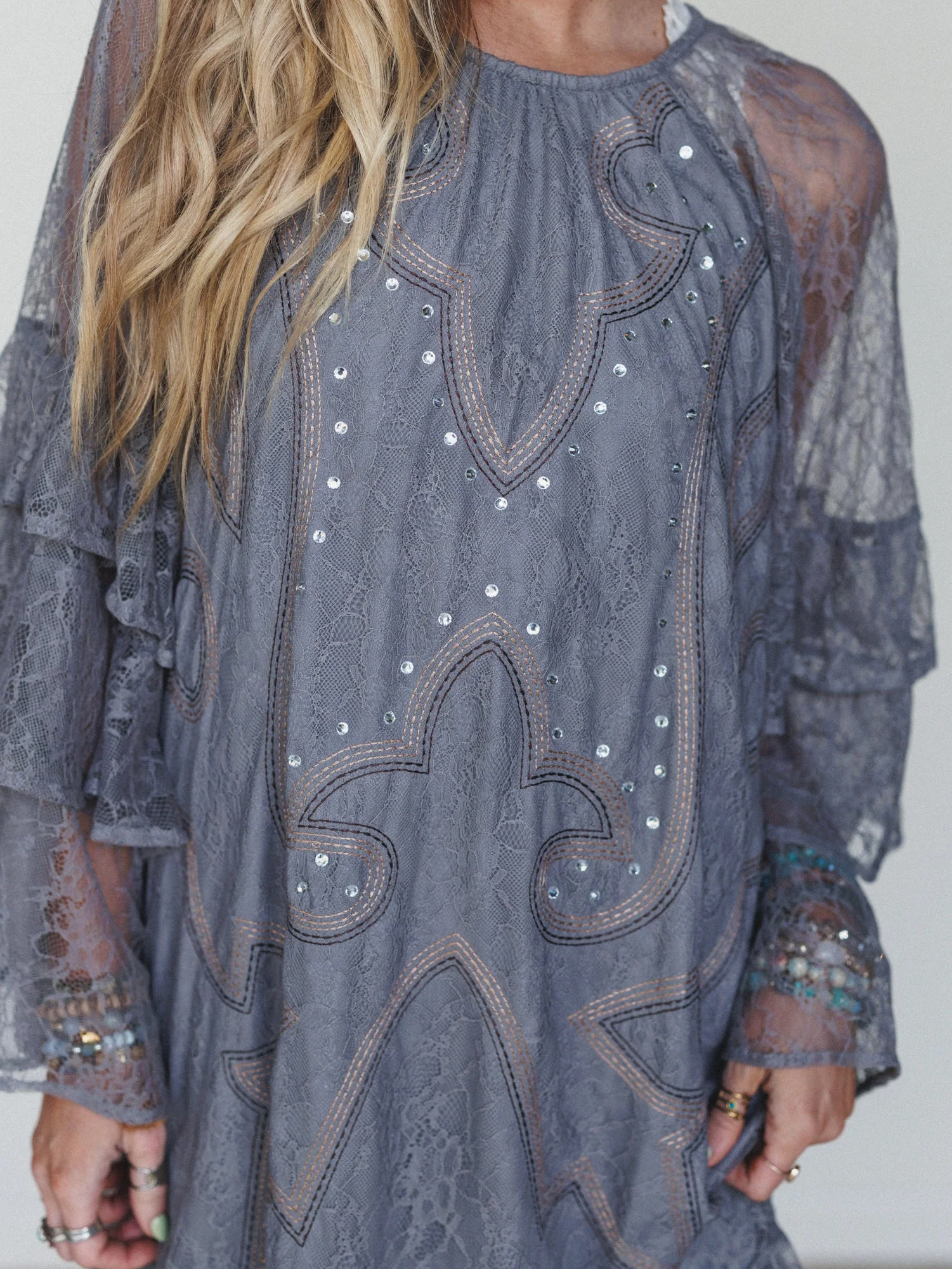 Rana Bell Lace Sleeve Dress - Grey - Image 3