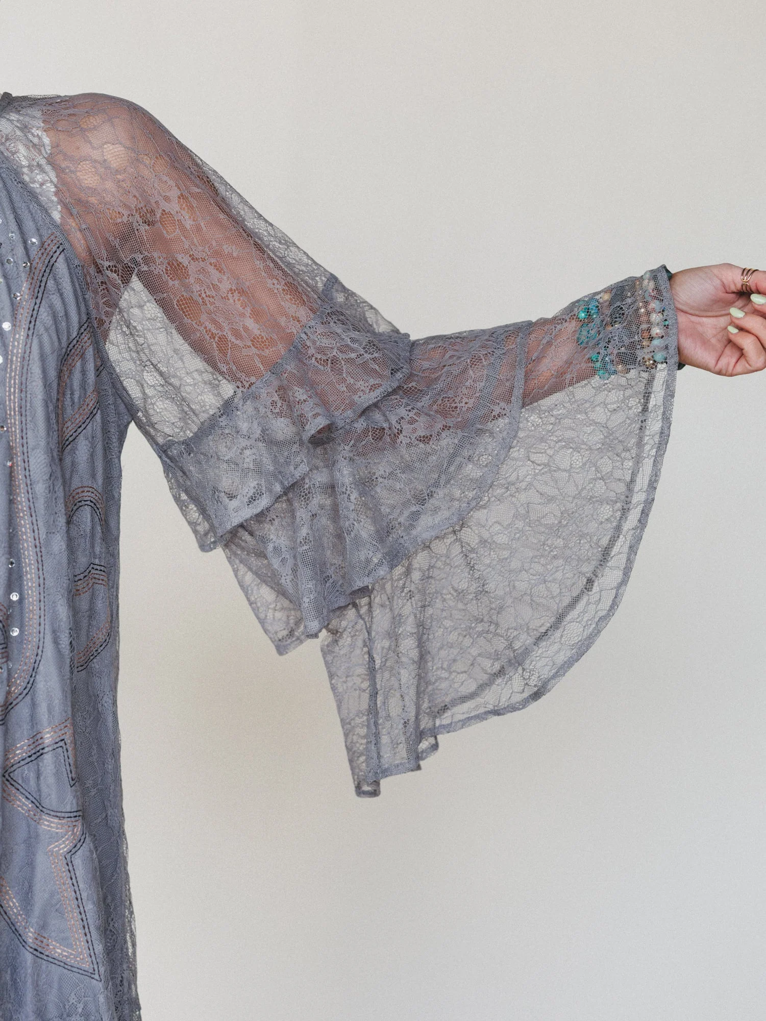 Rana Bell Lace Sleeve Dress - Grey - Image 5