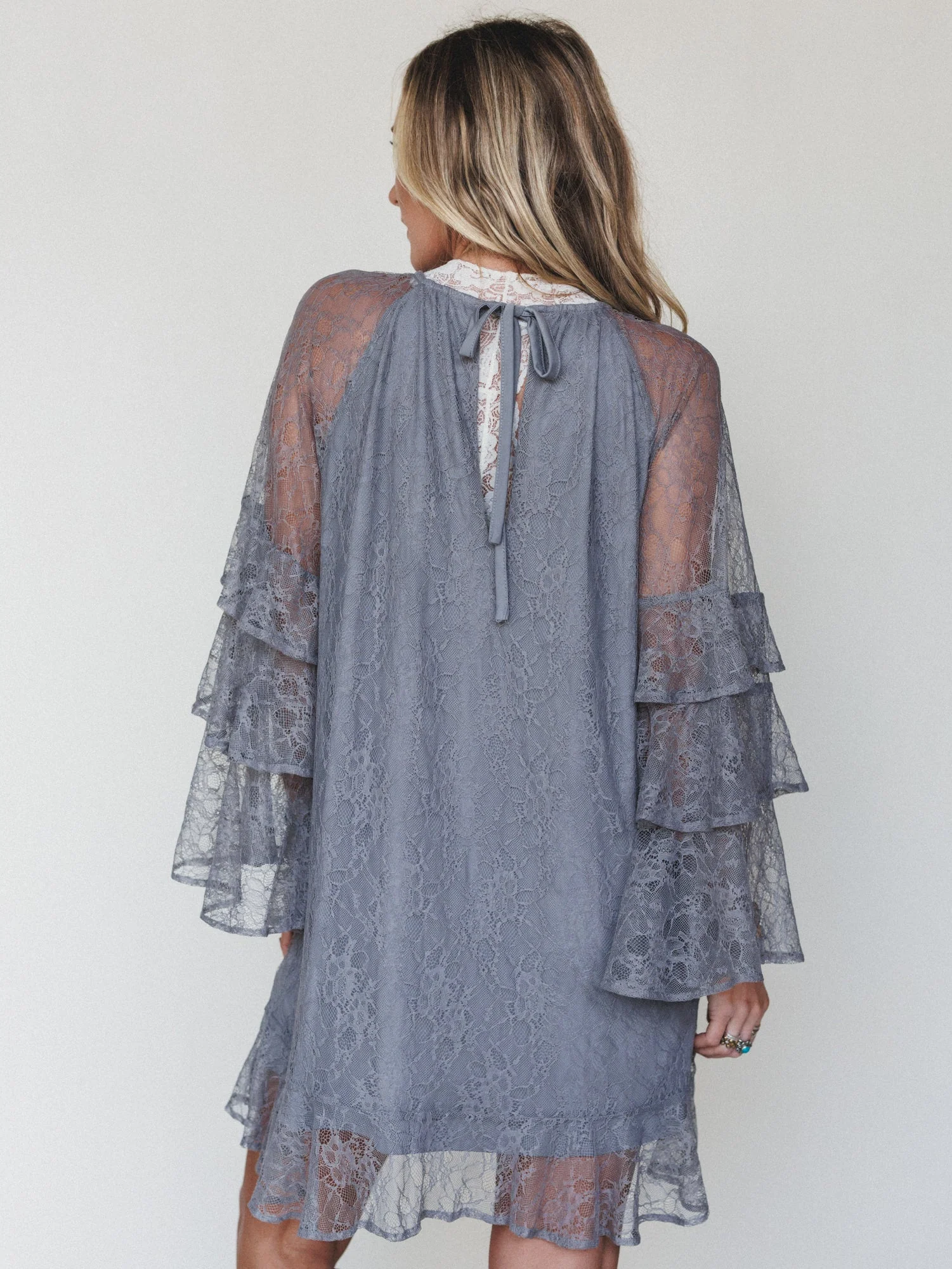Rana Bell Lace Sleeve Dress - Grey - Image 6