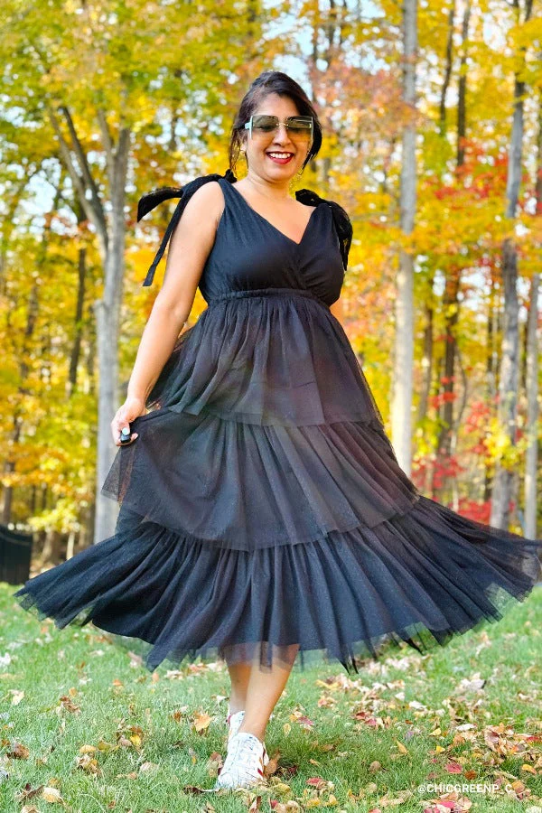 Boho Ballerina Tiered Tulle Dress - Black - Image 4