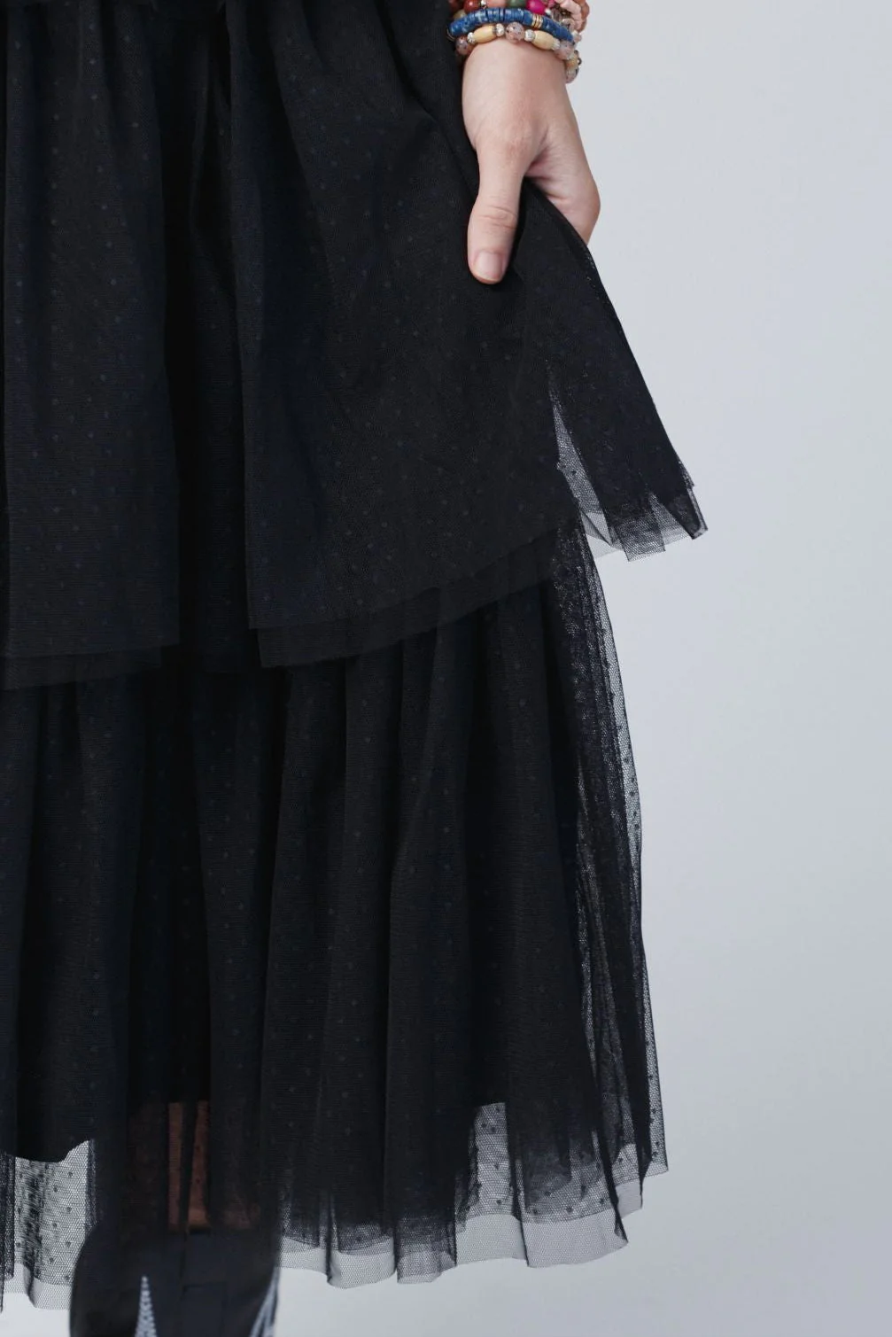Boho Ballerina Tiered Tulle Dress - Black - Image 5