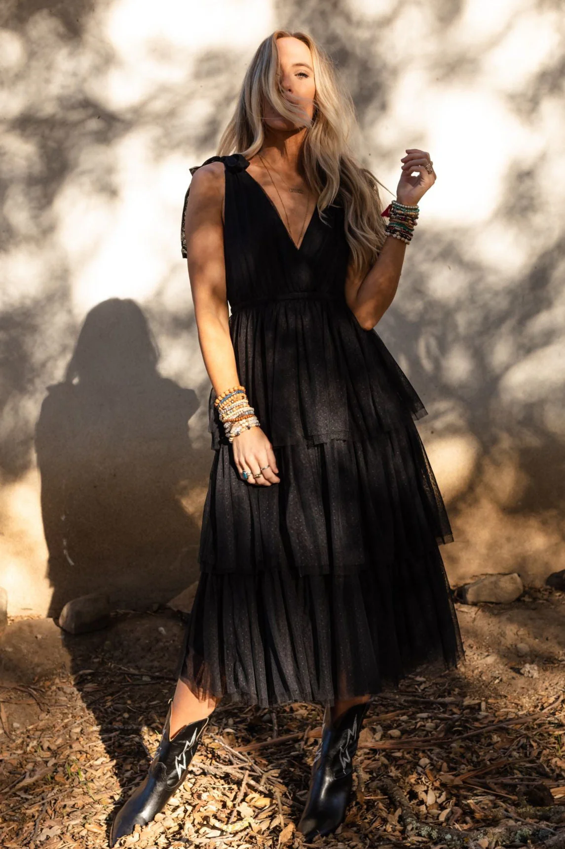 Boho Ballerina Tiered Tulle Dress - Black - Image 6