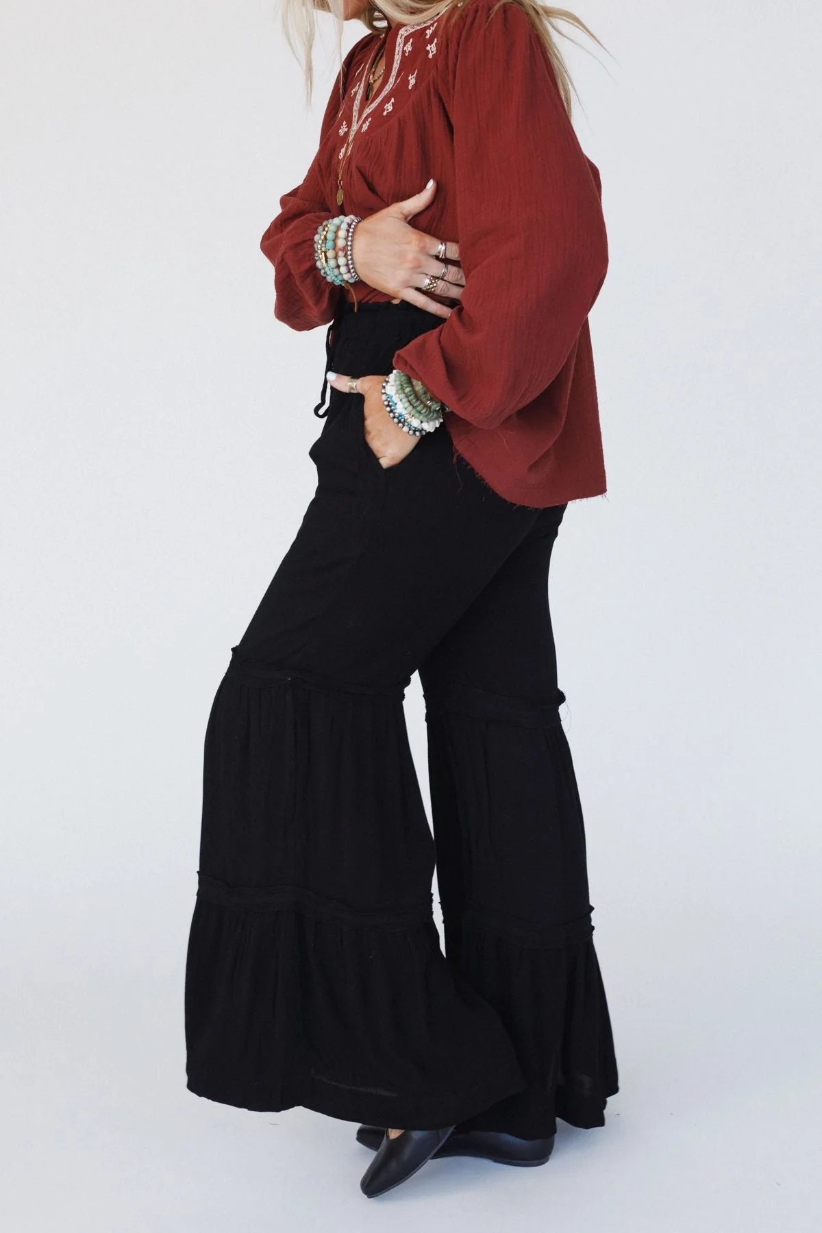 Rebel Heart Tiered Pants - Black - Image 2