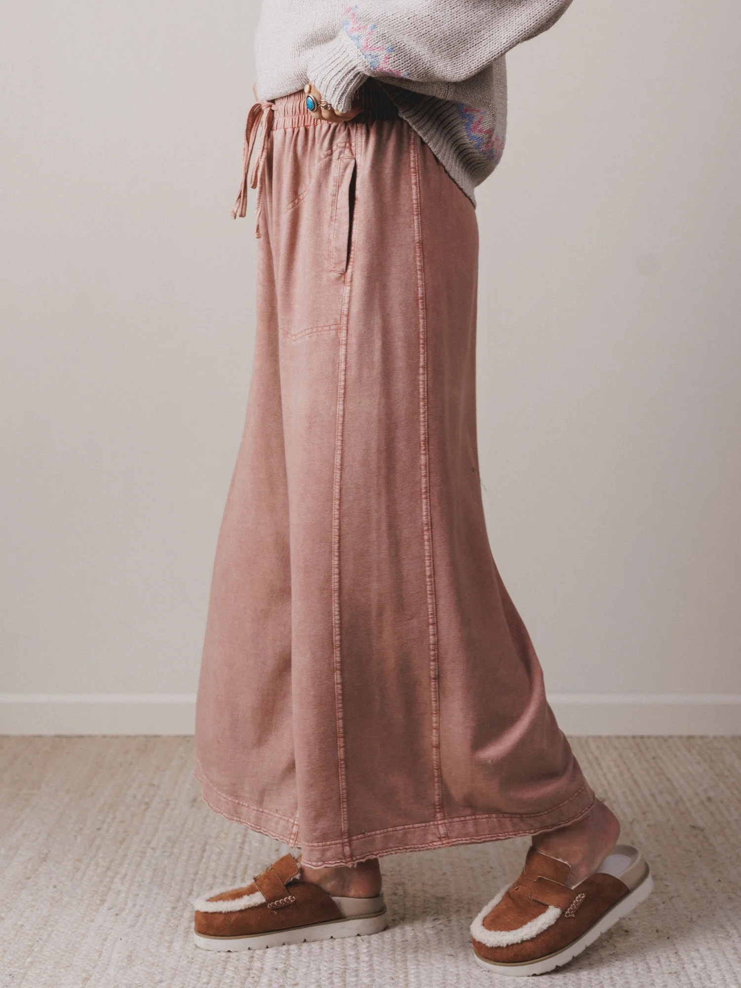 Relaxing Robin Front Pocket Wide Leg Pants - Cinnamon - Image 2