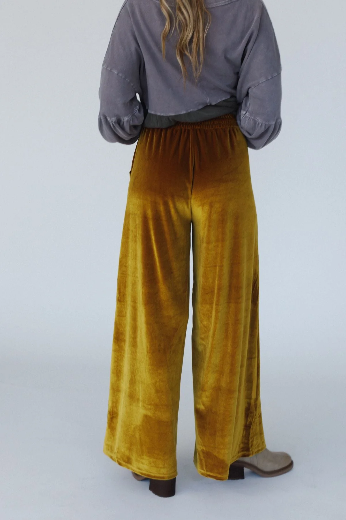 The Nest Relaxing Robin Velvet Wide Leg Pant - Marigold - Image 3