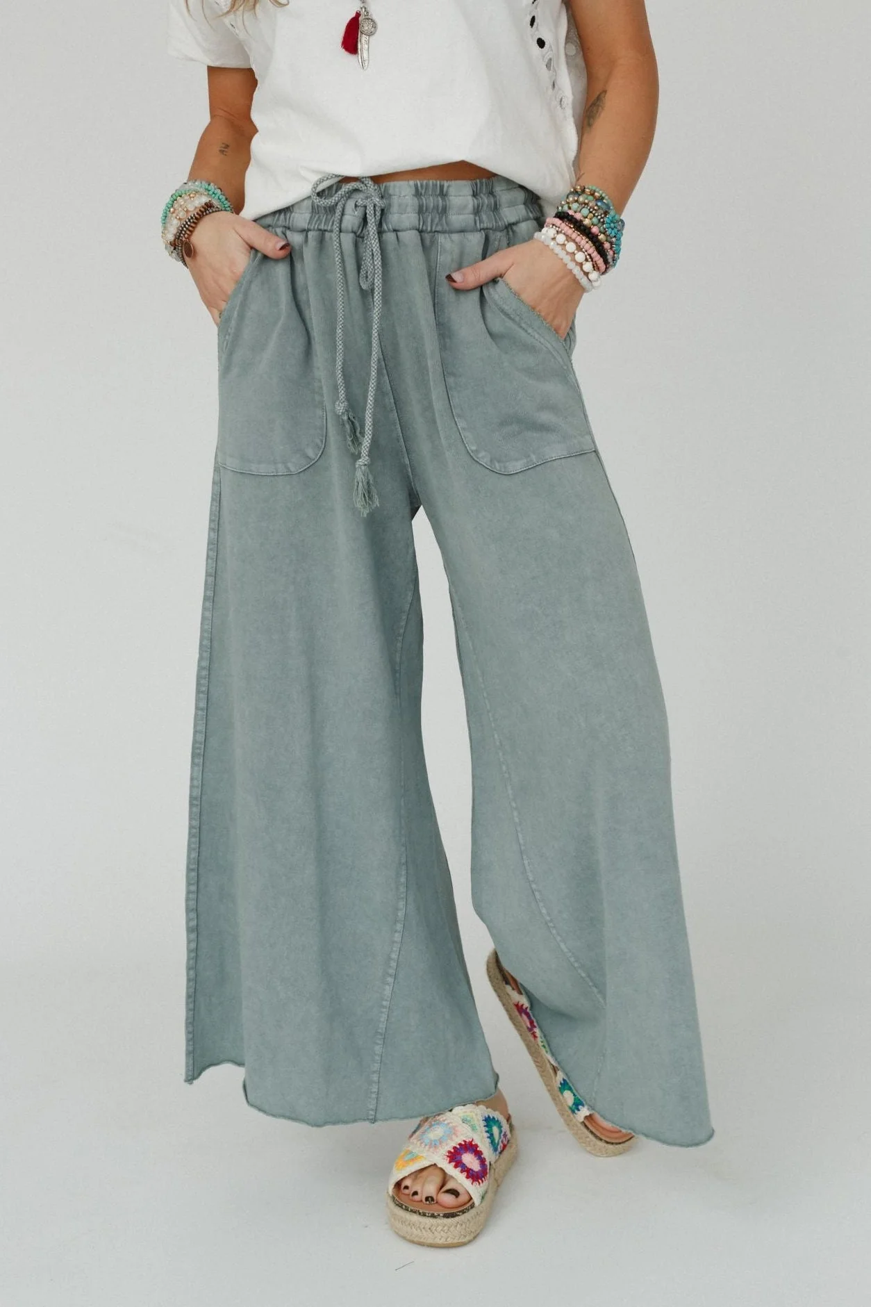 Relaxing Robin Wide Leg Pant - Faded Teal - Image 3