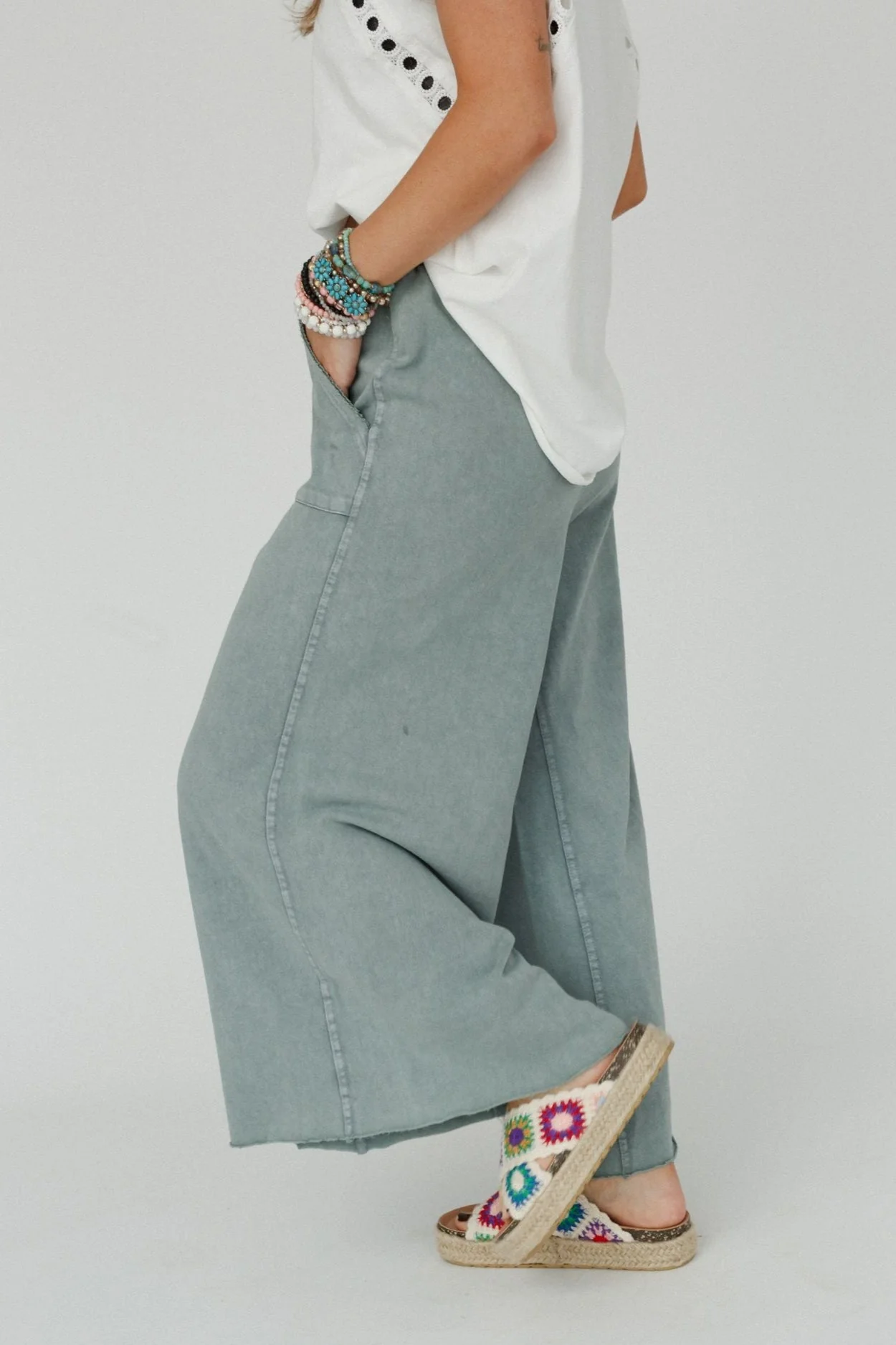 Relaxing Robin Wide Leg Pant - Faded Teal - Image 4