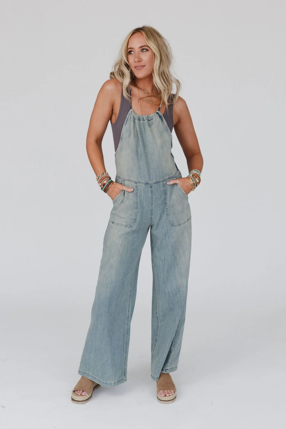 Rise And Shine Wide Leg Denim Jumpsuit - Denim - Image 3