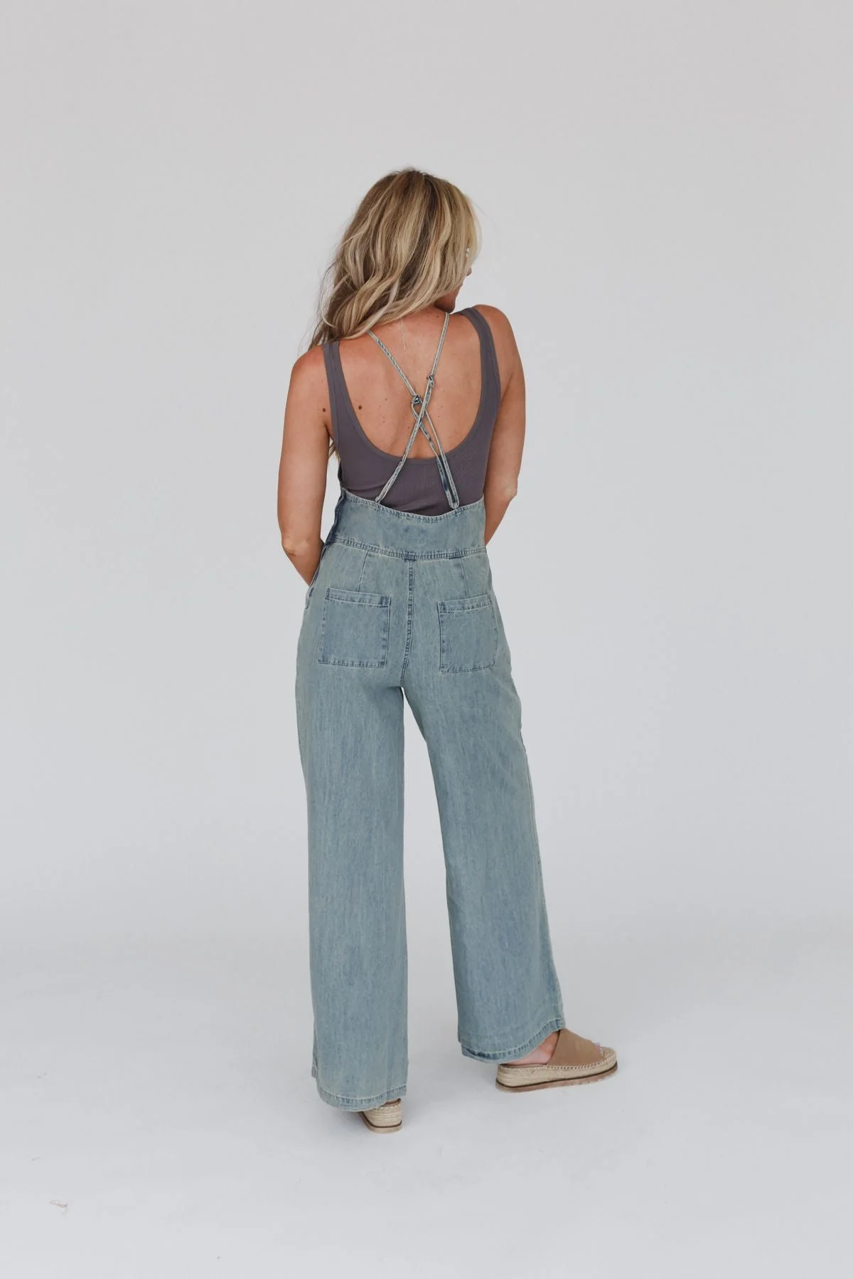 Rise And Shine Wide Leg Denim Jumpsuit - Denim - Image 7
