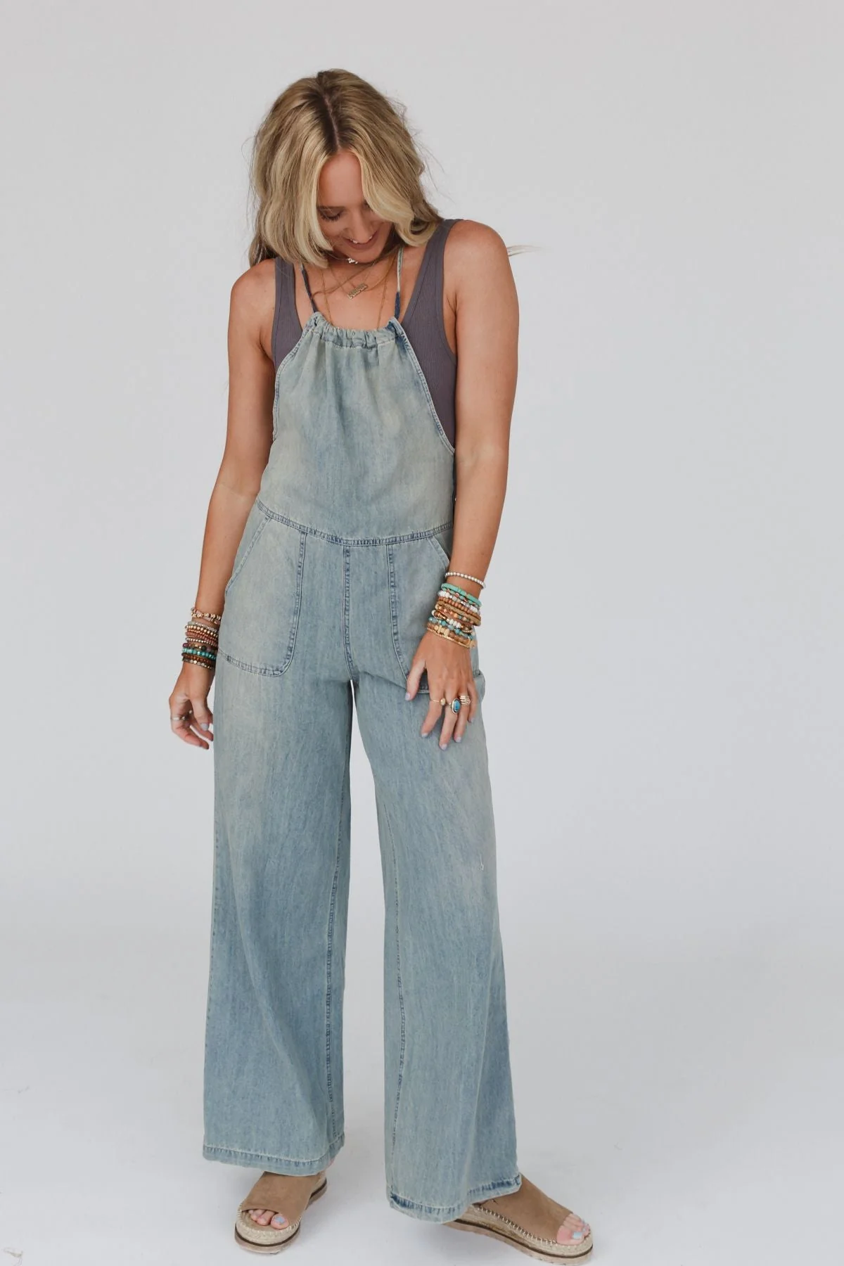 Rise And Shine Wide Leg Denim Jumpsuit - Denim - Image 9