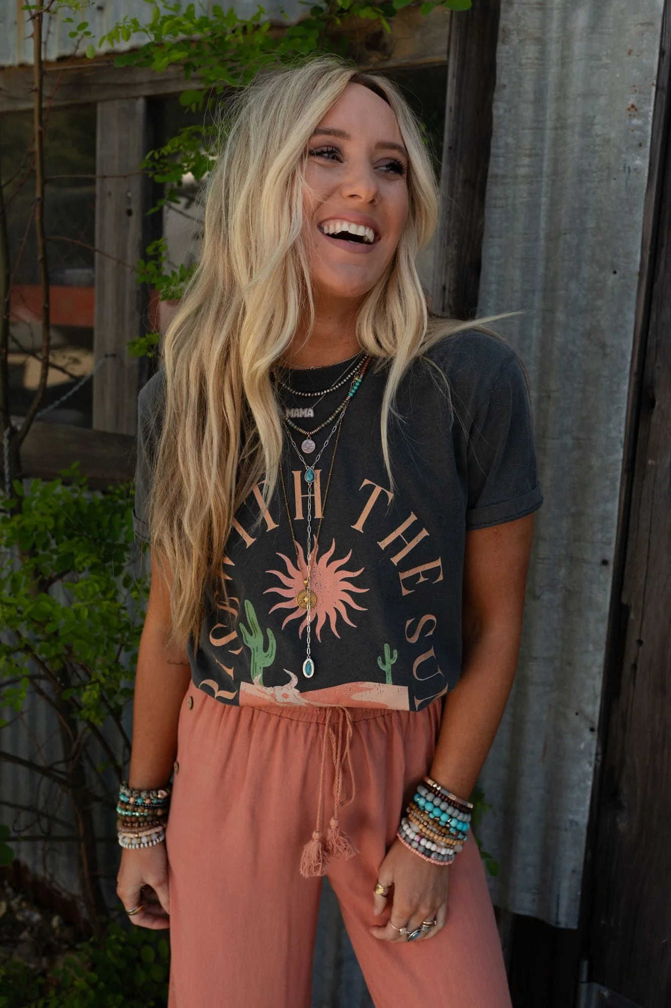 Rise With The Sun Graphic Tee - Charcoal - Image 2