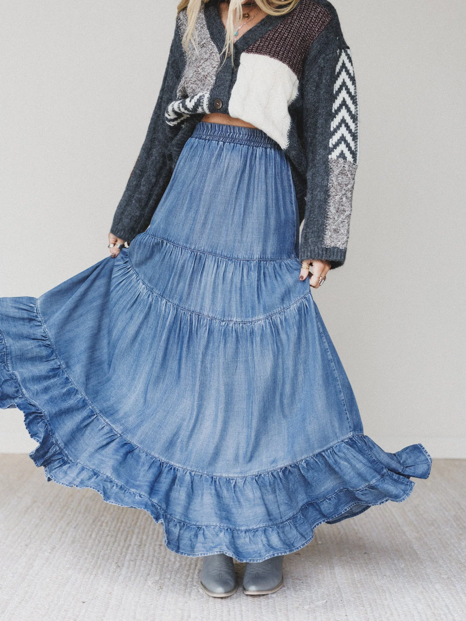 Romantic Meadows Denim Skirt - Denim