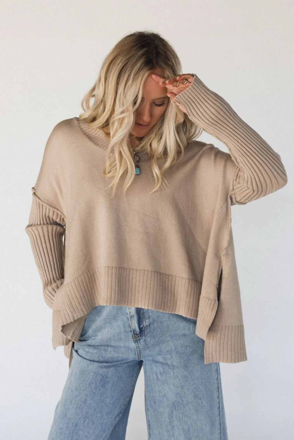 Romeo Ribbed Pullover - Taupe - Image 2