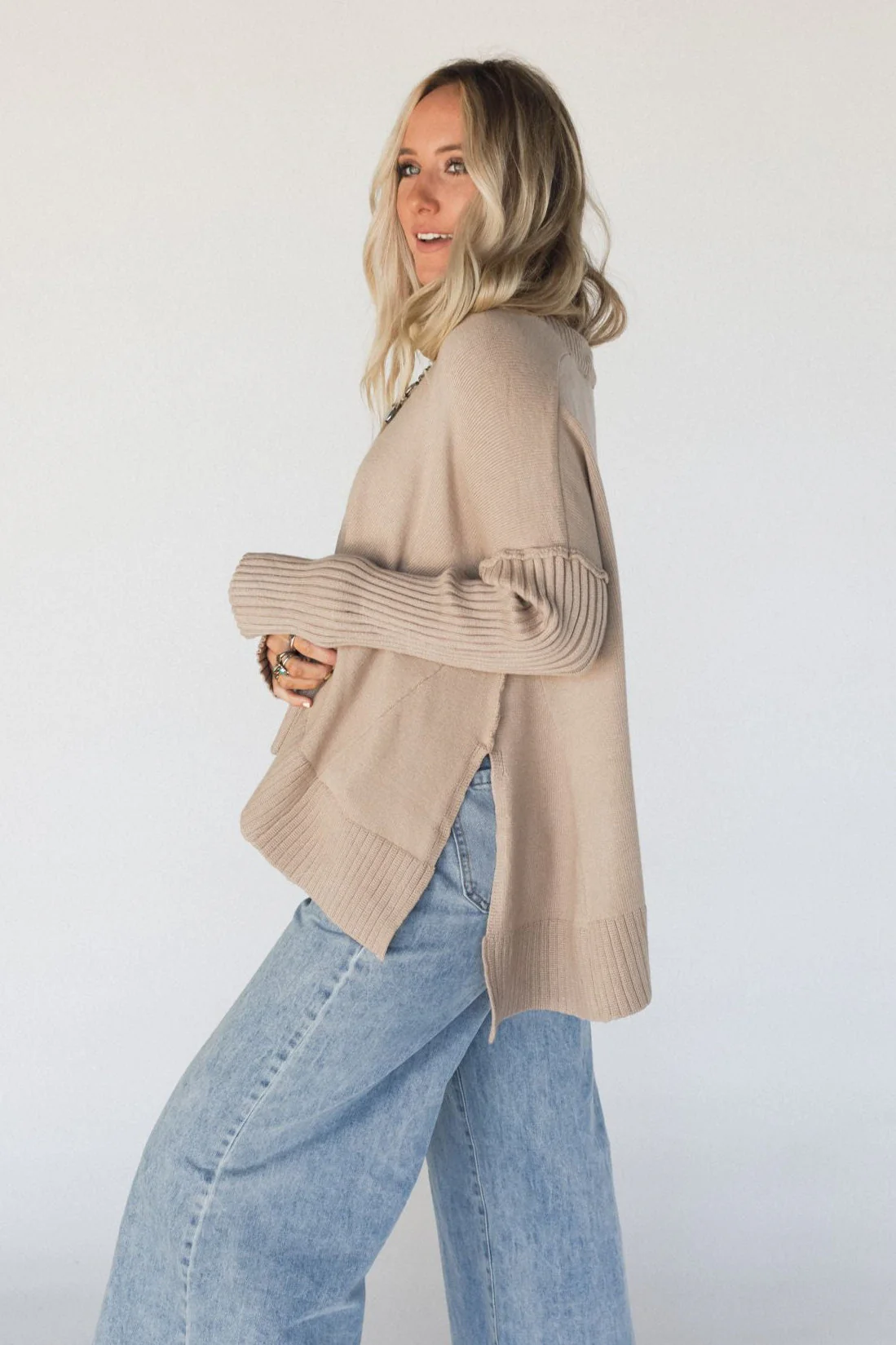 Romeo Ribbed Pullover - Taupe - Image 5