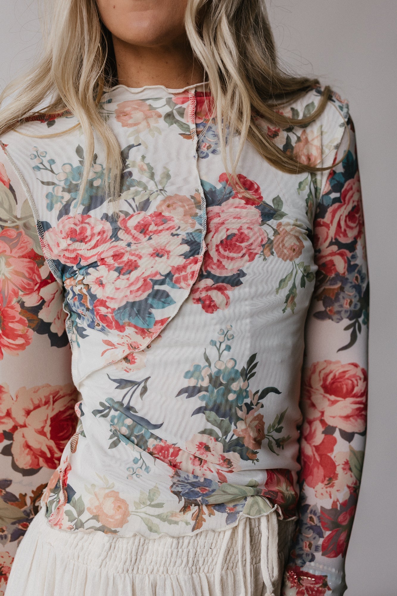 Rosebud Floral Top - Cream