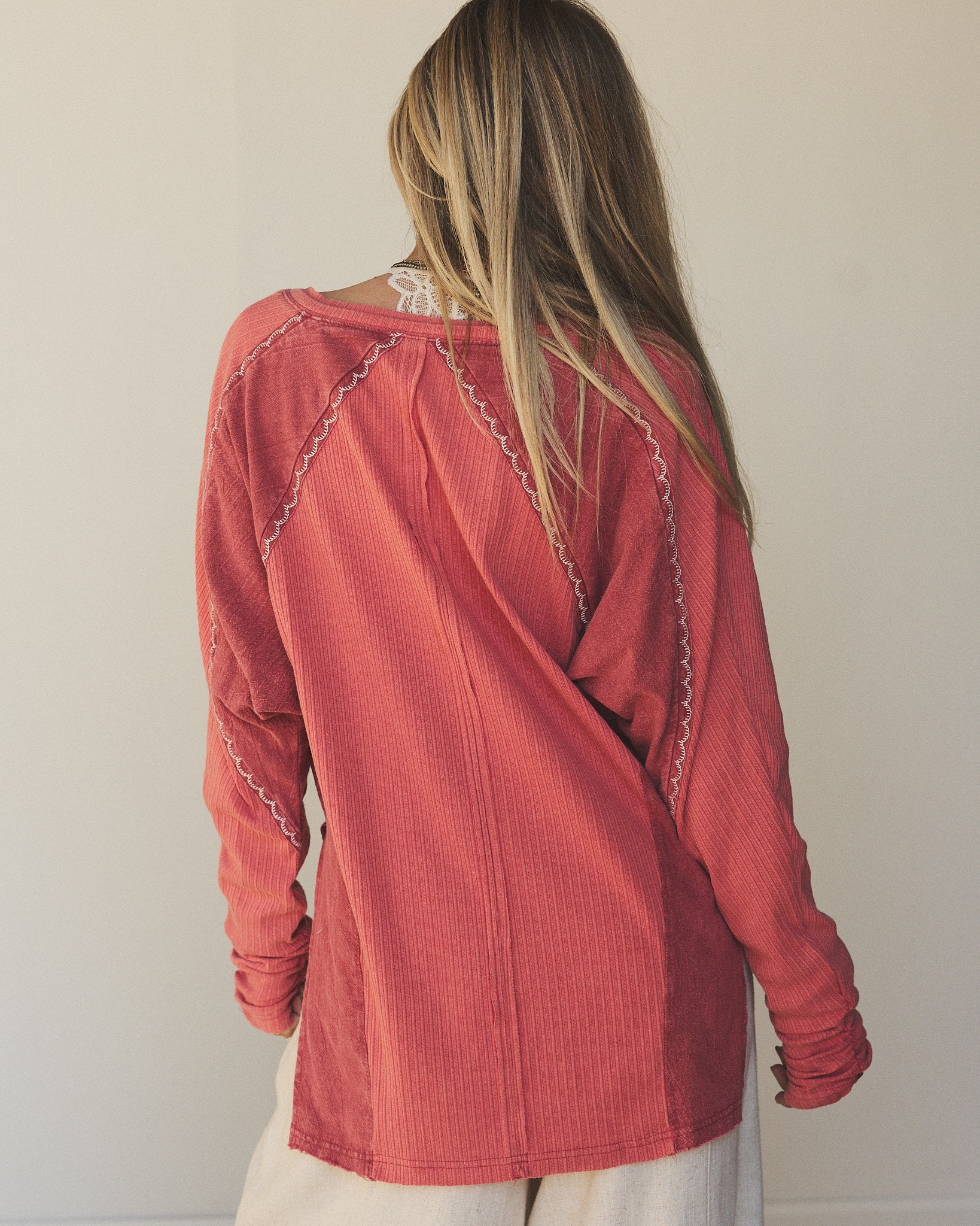 Rosebud Long Sleeve Embroidered Top - Rustic Red - Image 5
