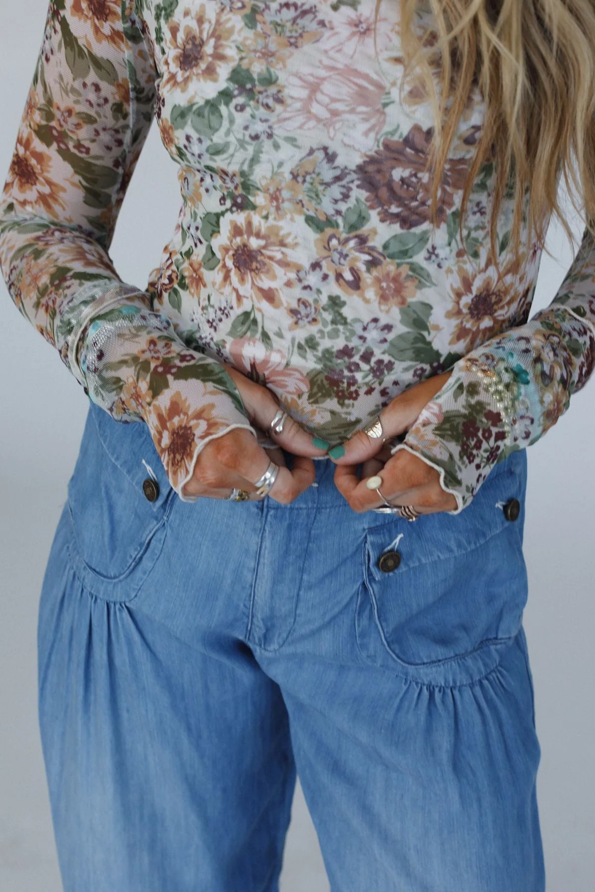 Rosewood Floral Mesh Top - Cream - Image 7