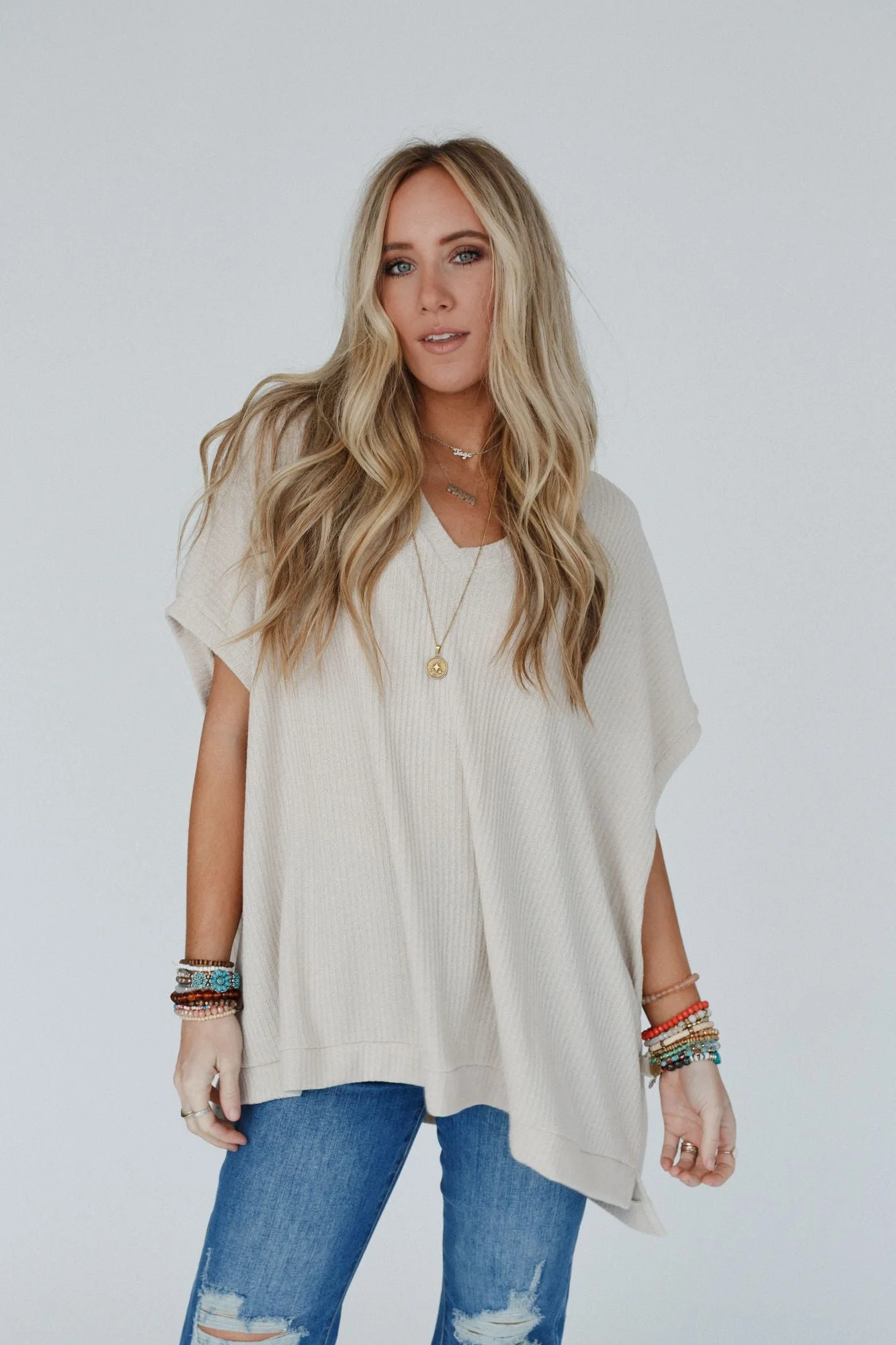 The Nest Rowan Oversized Ribbed Knit Top - Seashell - Image 6