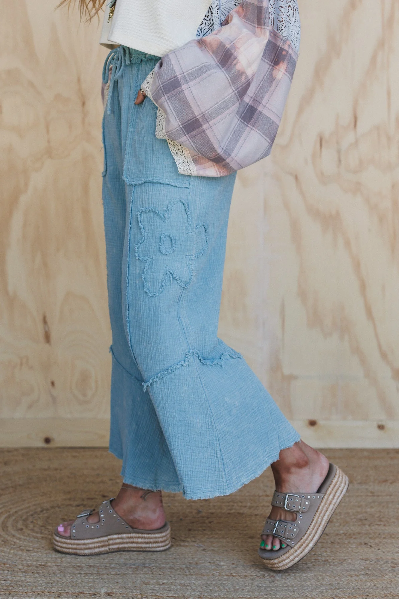 Rustic Bloom Floral Patchwork Pants - Blue - Pre Order - Image 2
