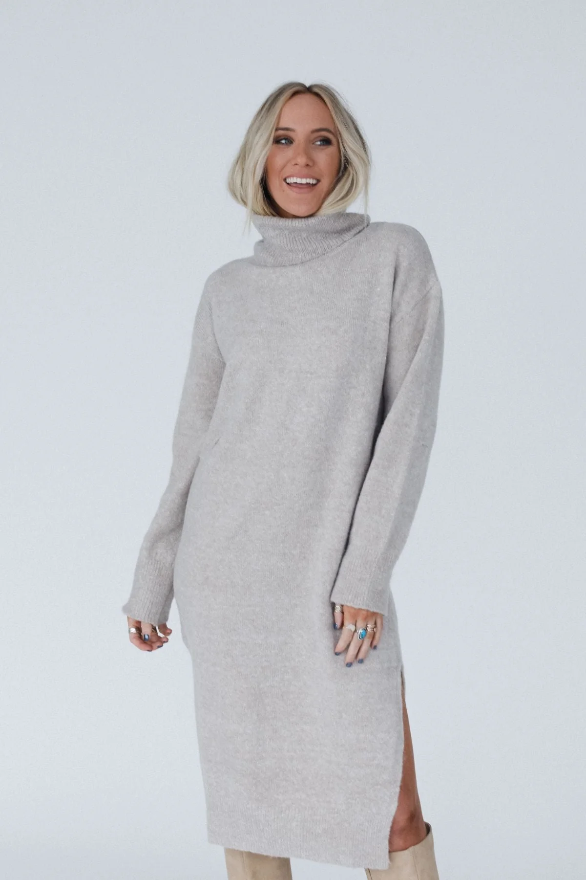 Rustic Grace Sweater Dress - Oatmeal - Image 4