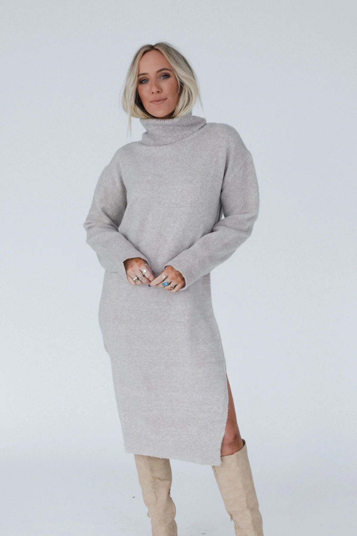 Rustic Grace Sweater Dress - Oatmeal - Pre Order