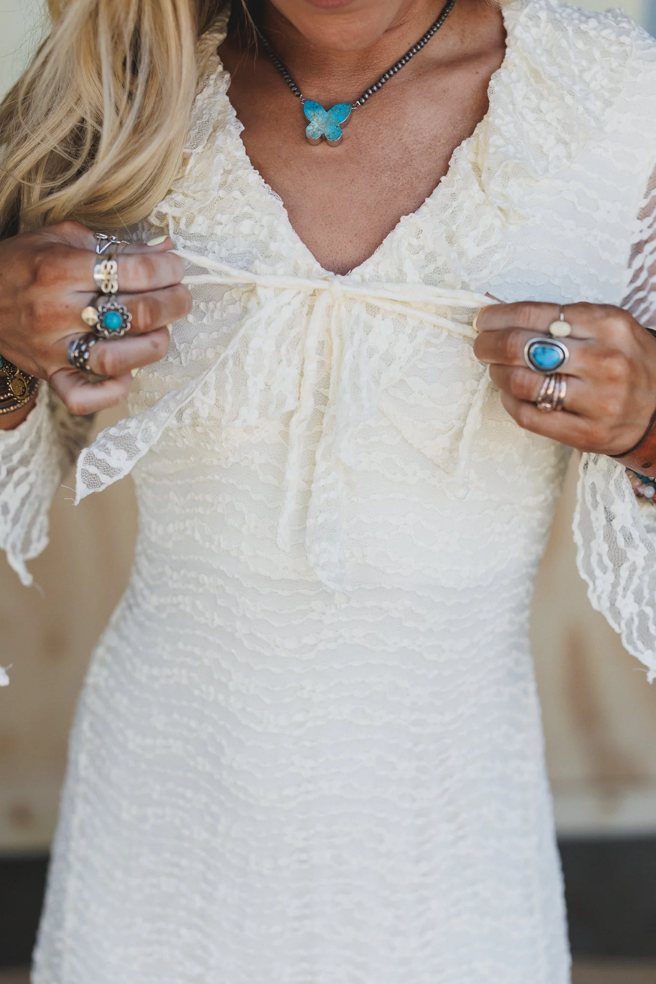 Sabelle Lace Ruffle Dress - Cream - Image 4
