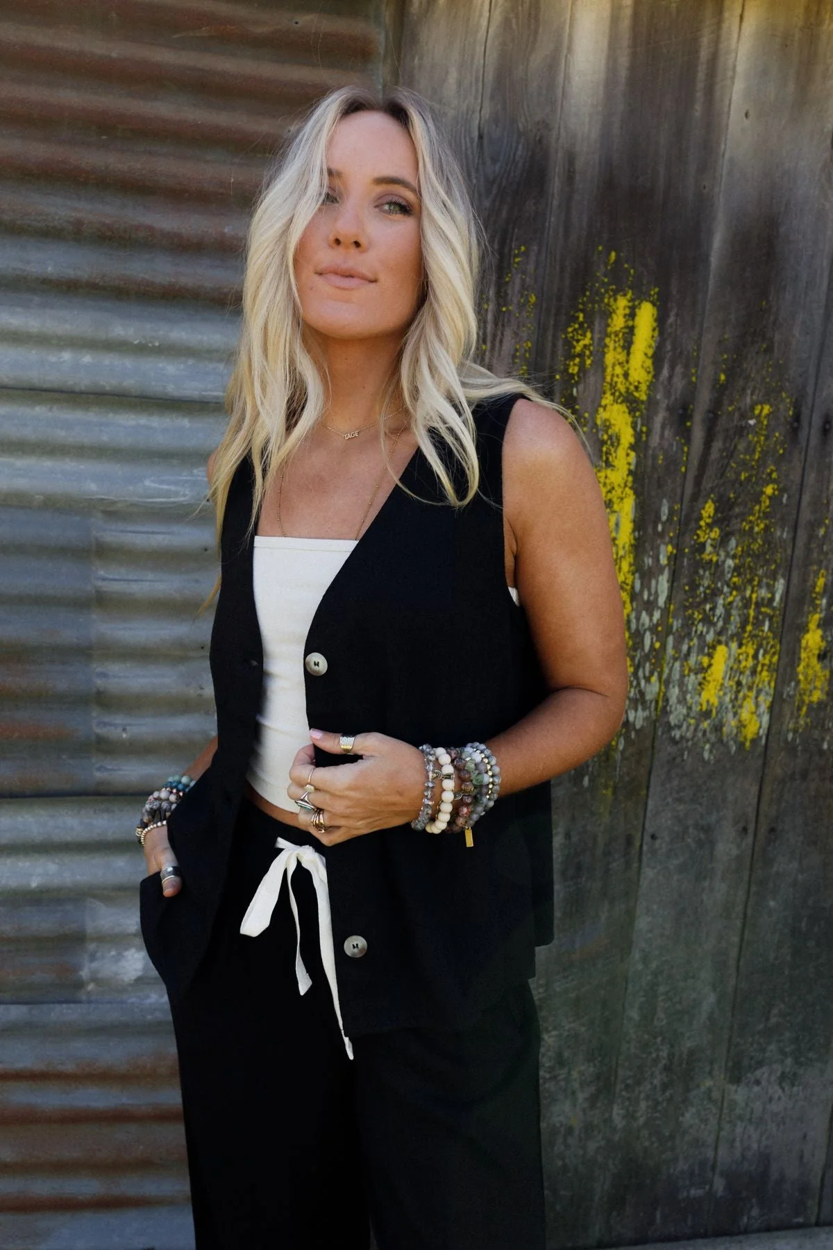 Salt Air Button Vest - Black - Image 2