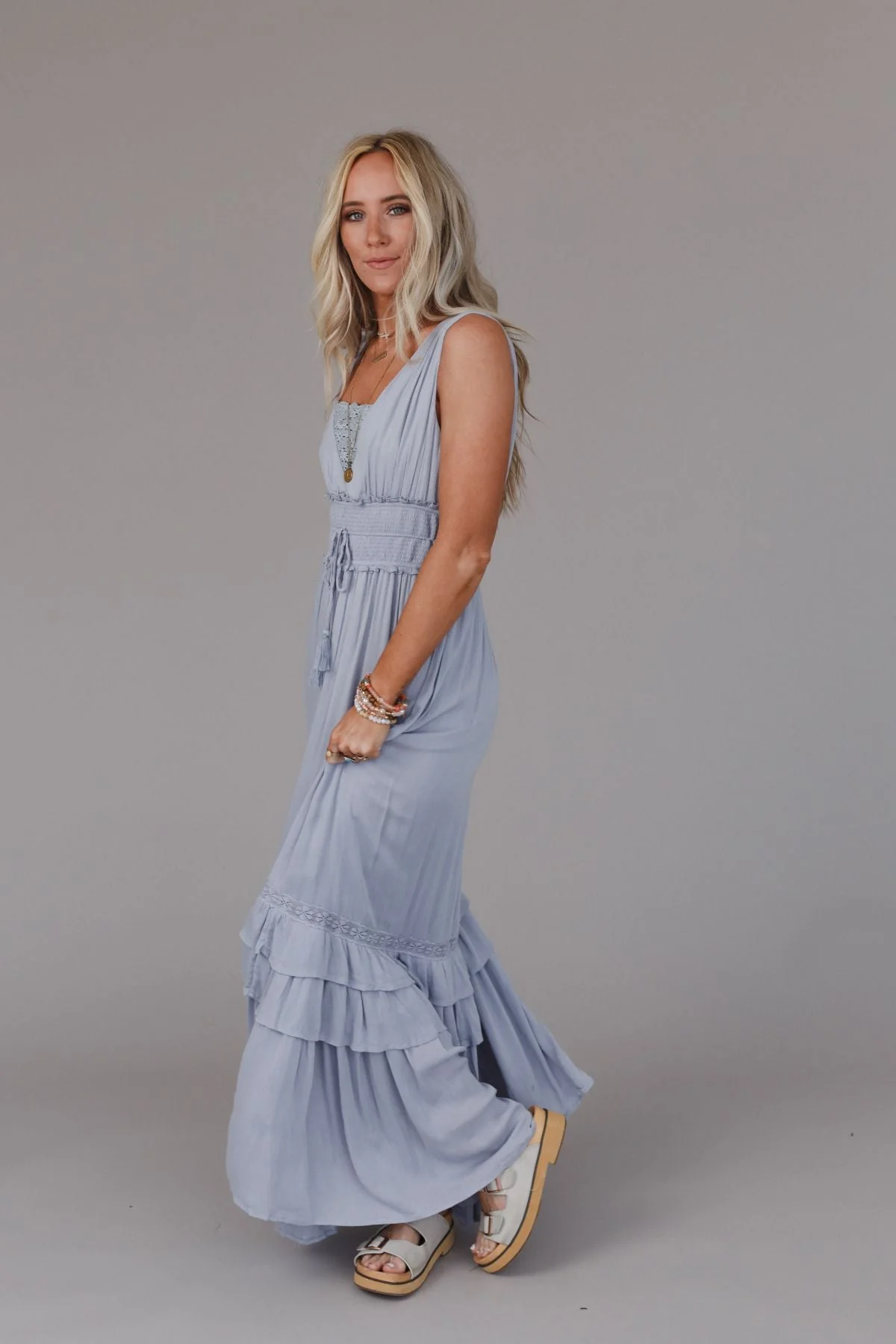 Santa Maria Tiered Lace Maxi Dress - Washed Gray - Image 7