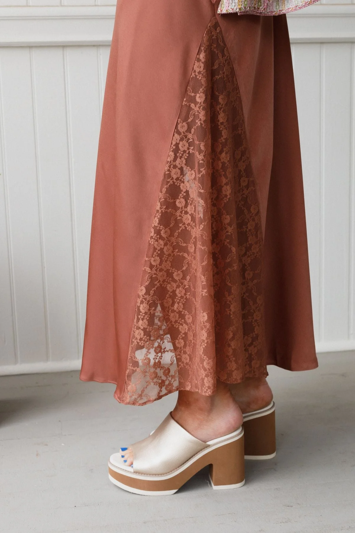 Satin Starlight Lace Skirt - Clay - Image 3