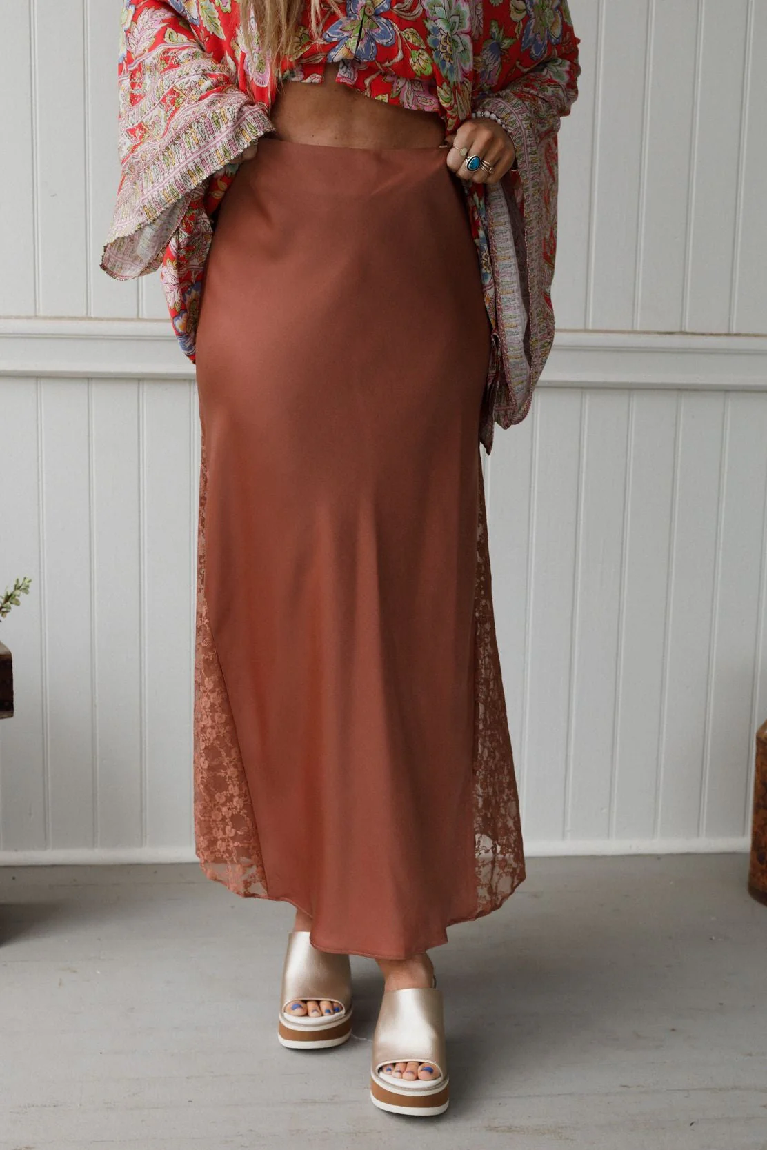 Satin Starlight Lace Skirt - Clay - Image 4
