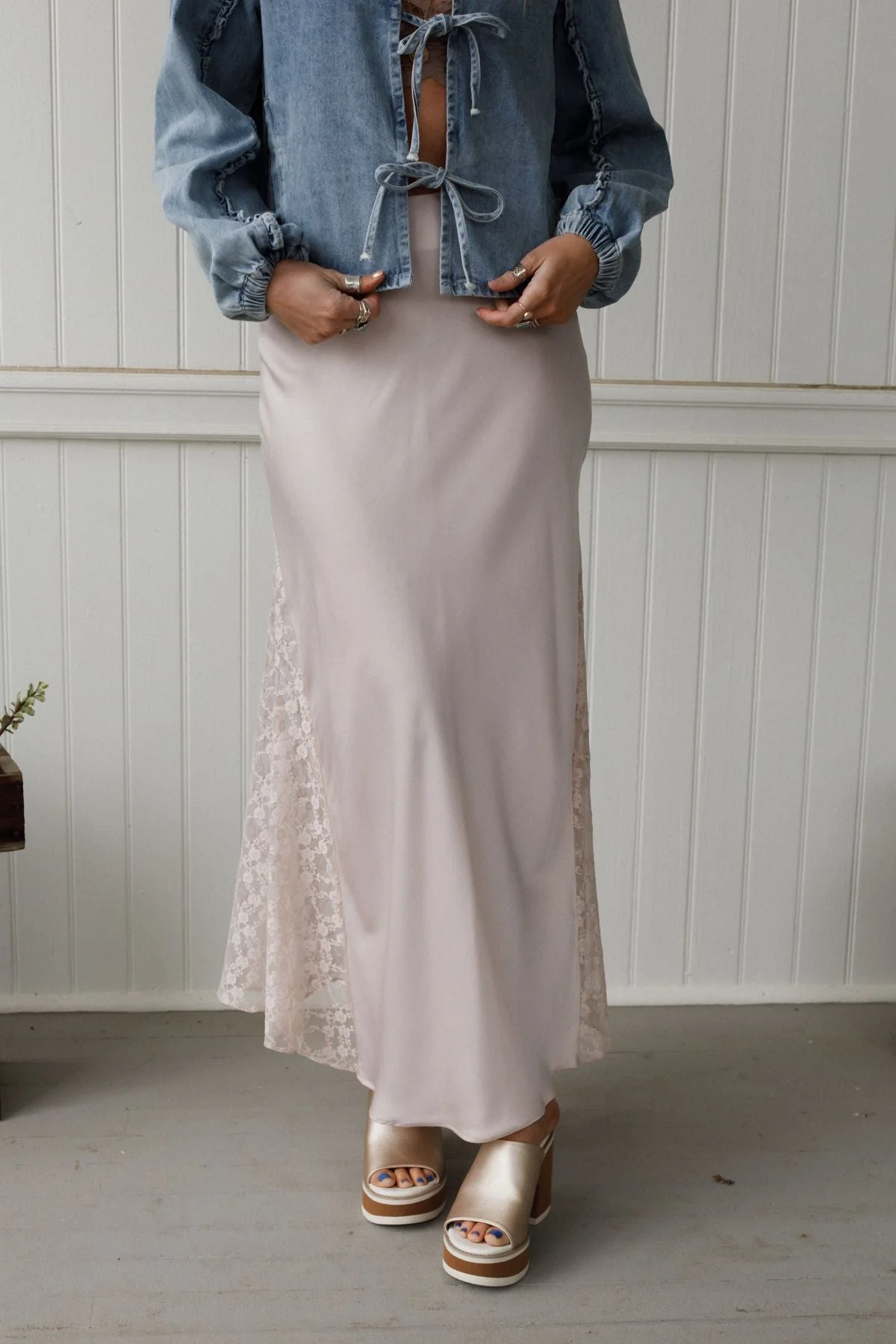Satin Starlight Lace Skirt - Pearl - Pre Order - Image 2