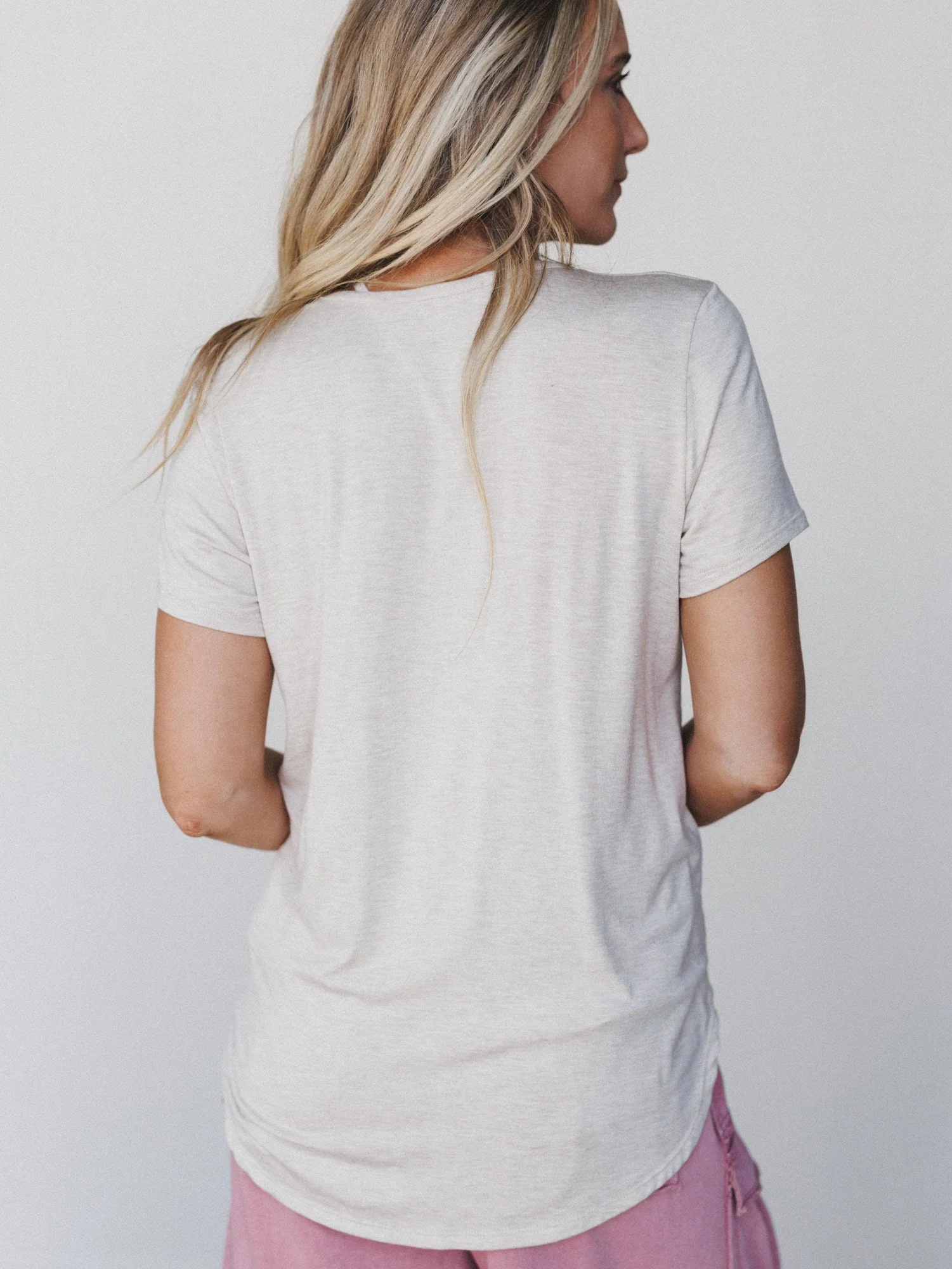 Scoop Neck Bralette Tee - Heather Oatmeal - Image 6