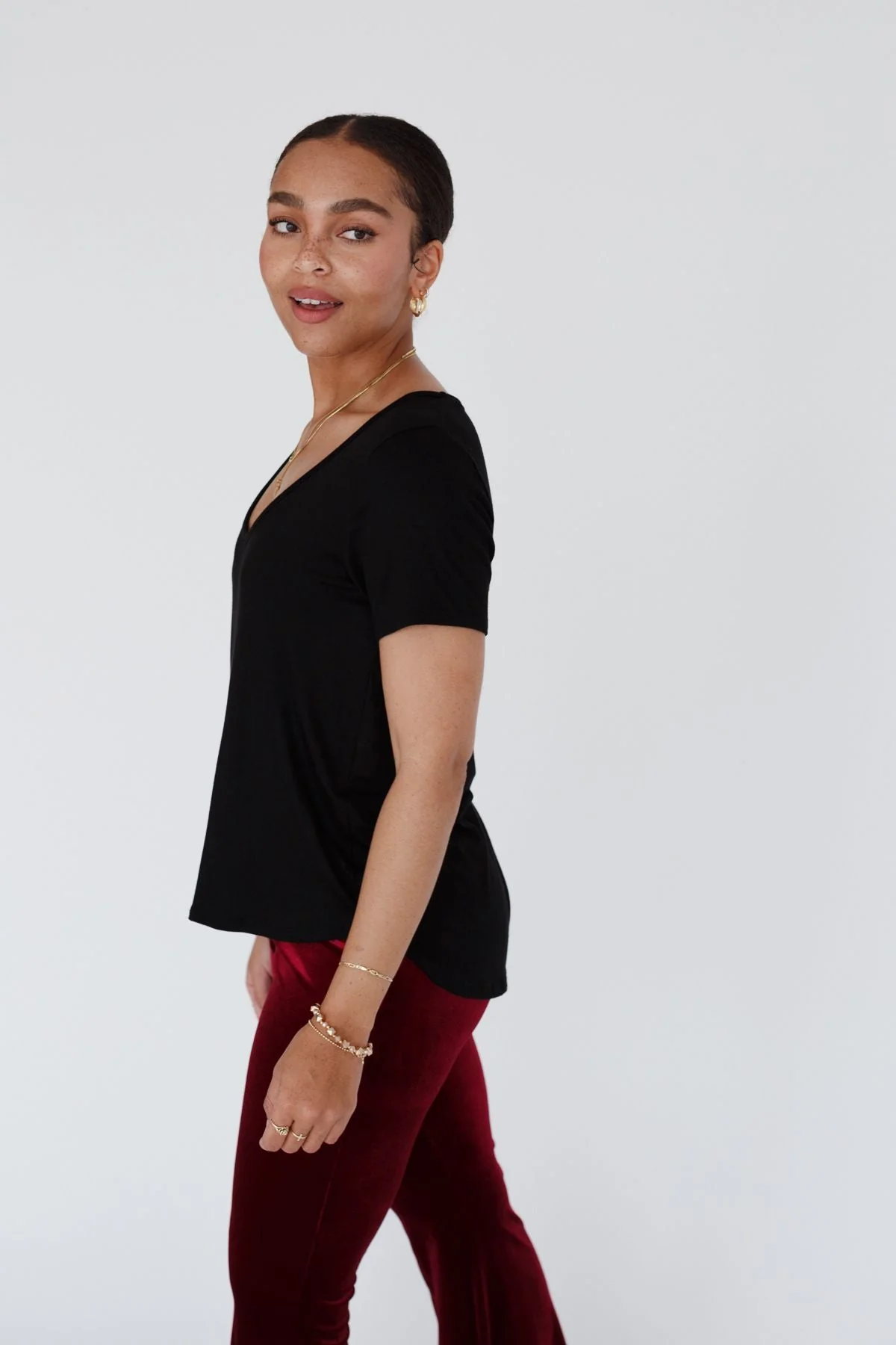 Scoop Neck Bralette Tee - Black - Image 4