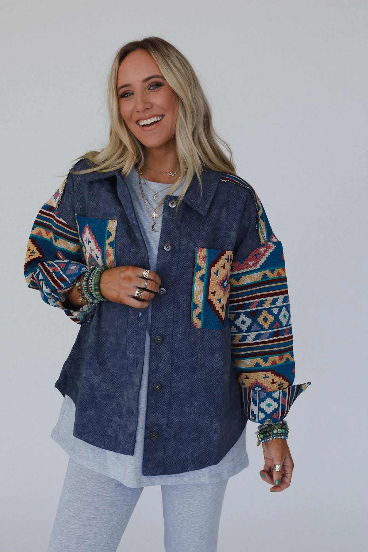 Scout Printed Sleeve Jacket - Denim - Image 4