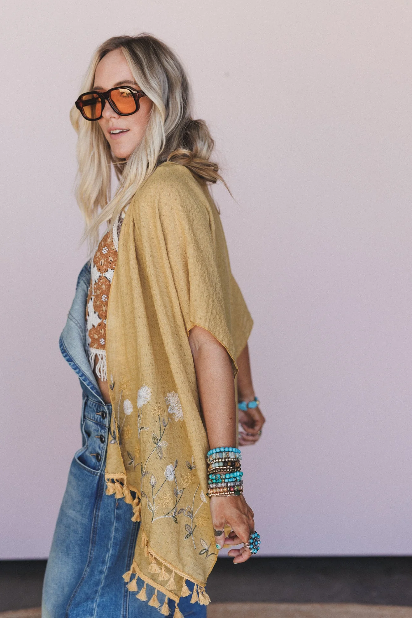 Secret Meadow Embroidered Kimono - Mustard - Image 2