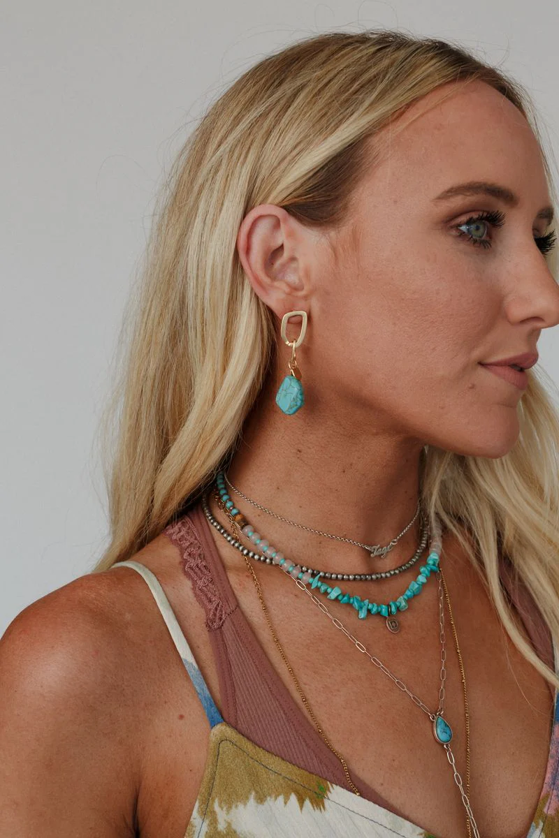 Serene Stone Drop Earrings - Turquoise - Image 3