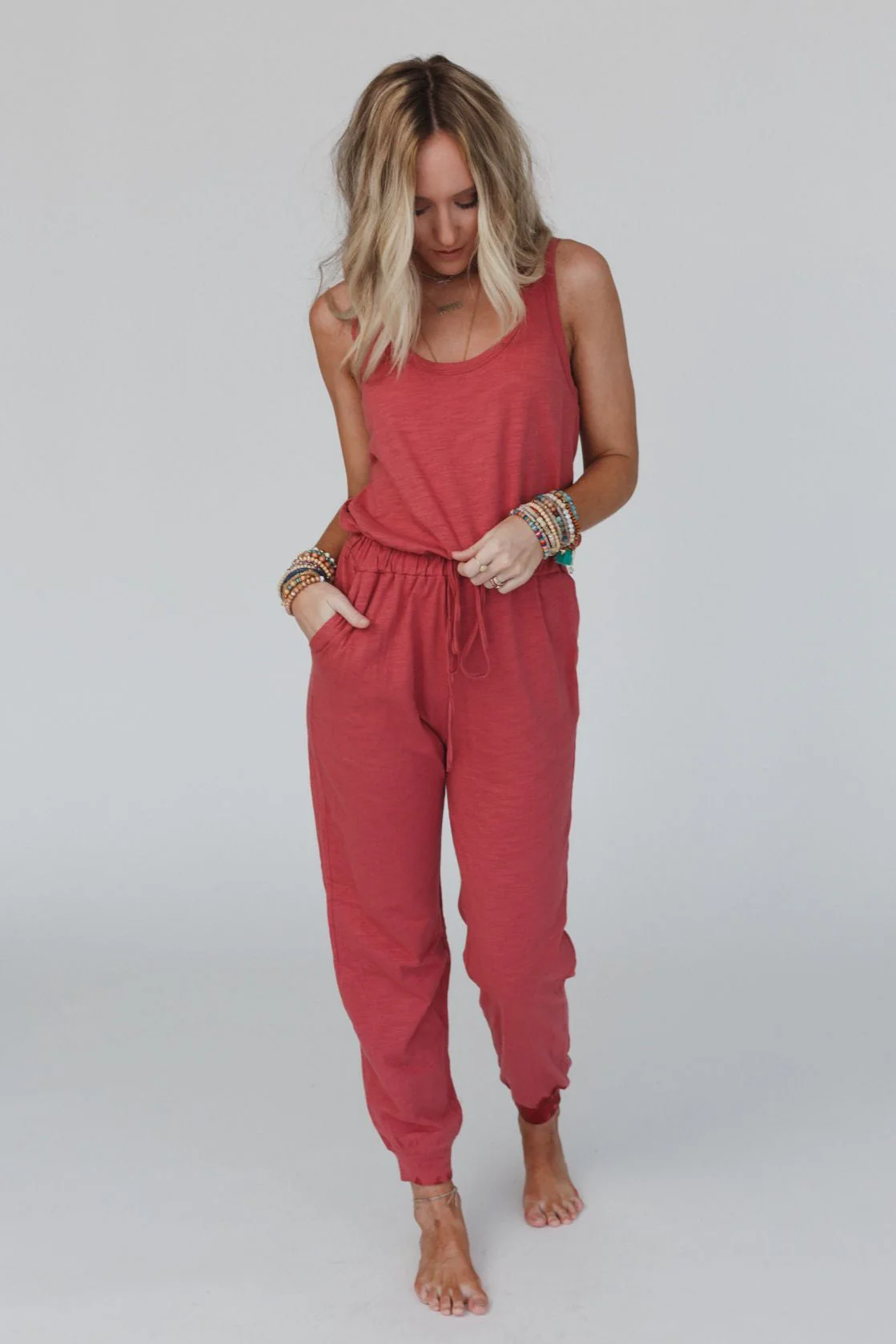 Set to Go Textured Jumpsuit And Cardigan Set - Deep Rust - Image 2